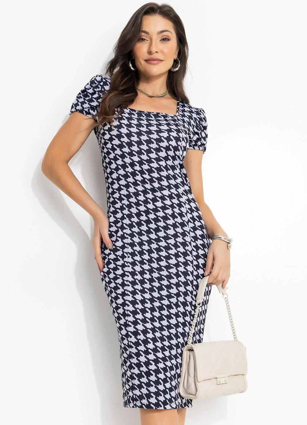 Moda Pop - Vestido Tubinho Pied Poule