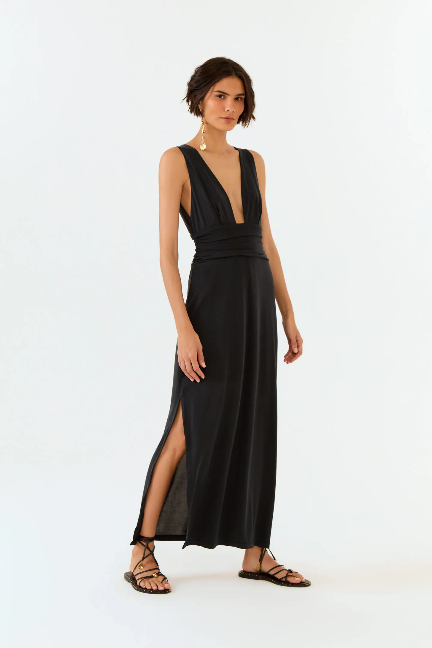 Vestido Decote Profundo Pala Franzida