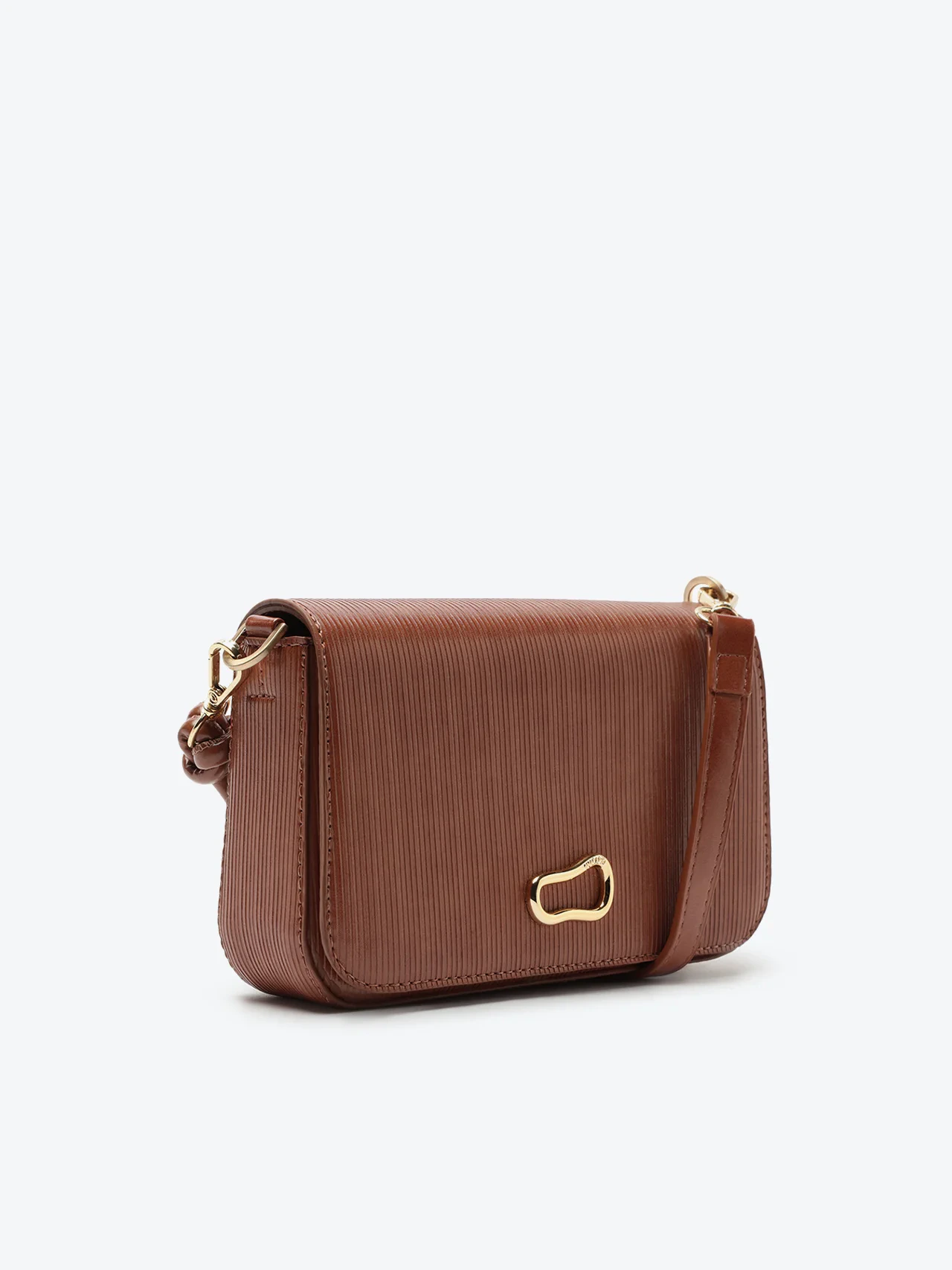 Bolsa Tiracolo Pequena Monocolor Canelada Marrom