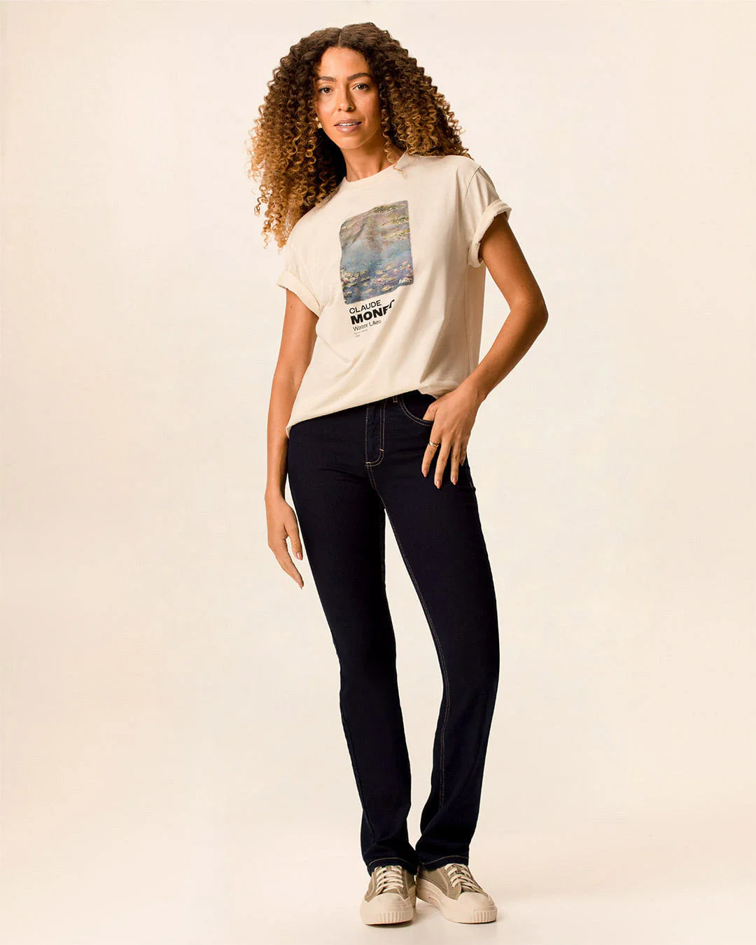 Calça Reta Feminina Cintura Média Bolso Funcional Em Flex Jeans