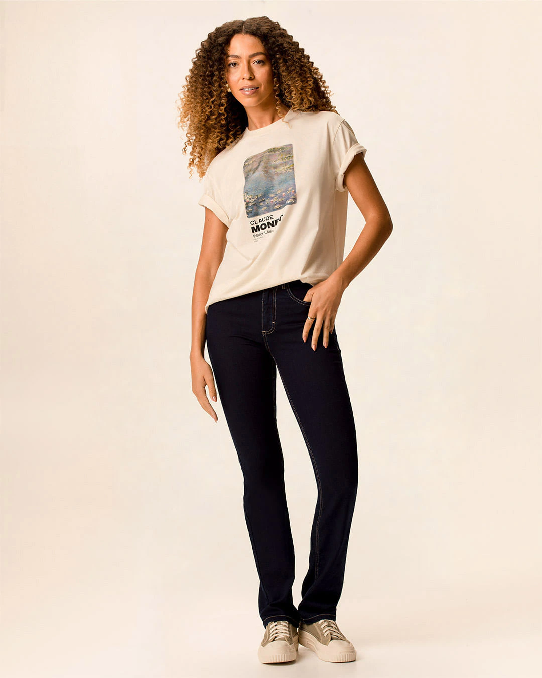 Calça Reta Feminina Cintura Média Bolso Funcional Em Flex Jeans