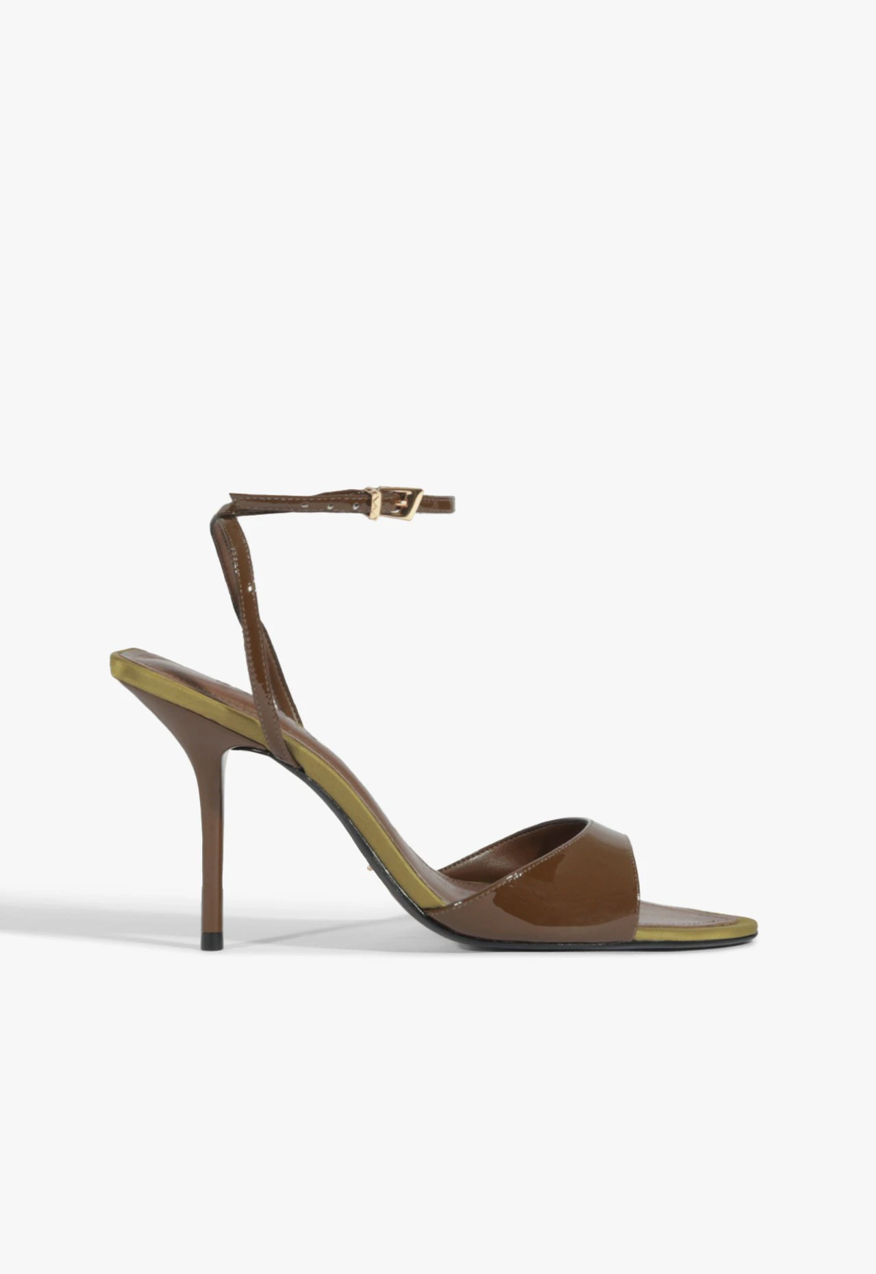 Sandália Salto Elodie Buckle Verniz Couro Marrom
