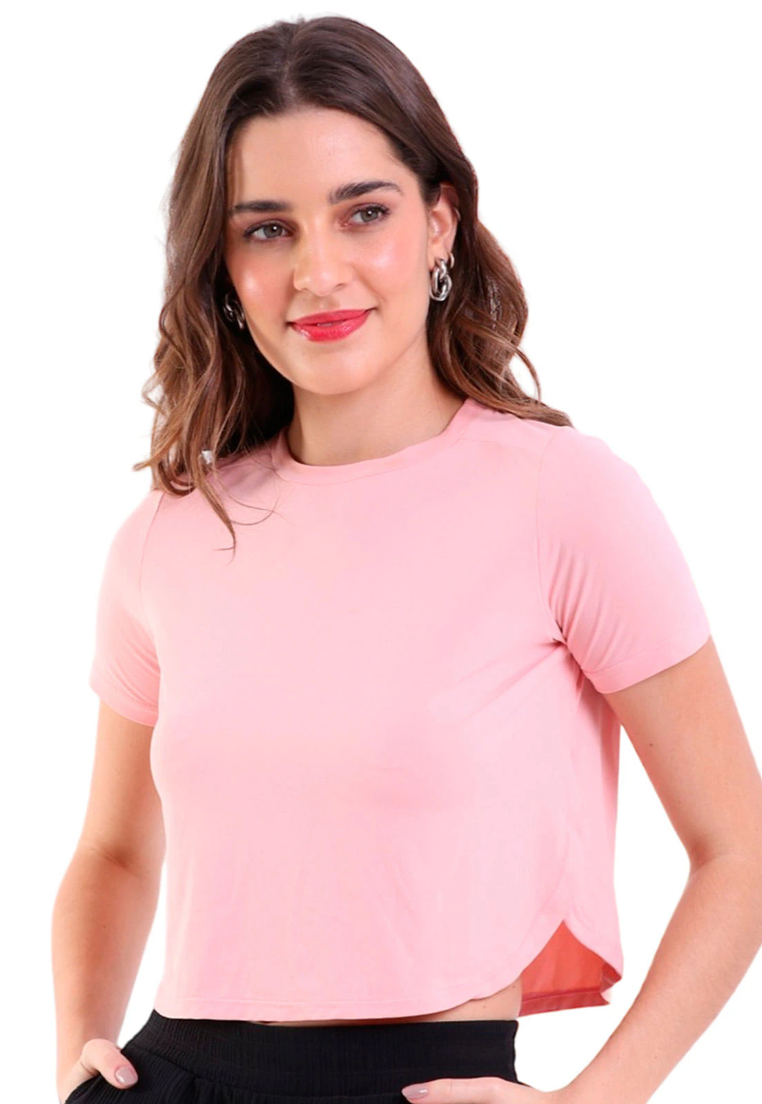 Camiseta Cropped Manga Curta Rose
