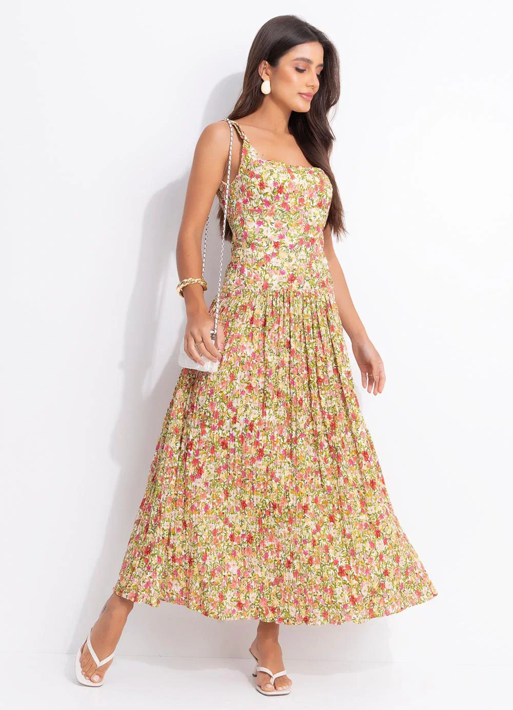 Farm - Vestido Cropped Flor de Fruta Bege