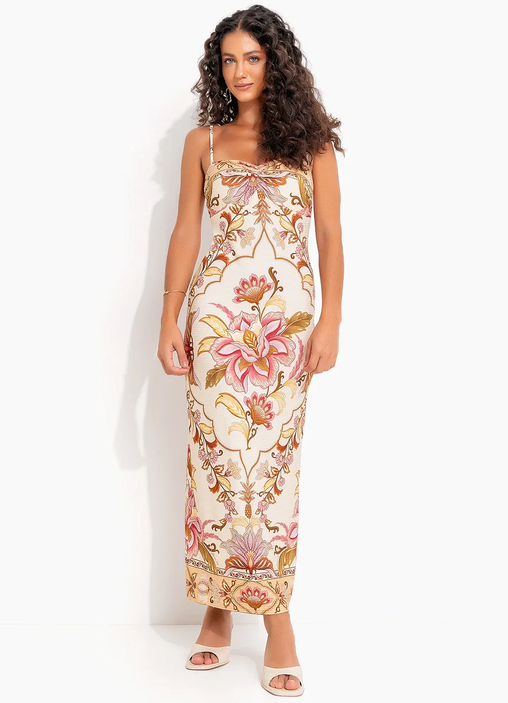 Farm - Vestido Cropped Jardim Majestoso Bege