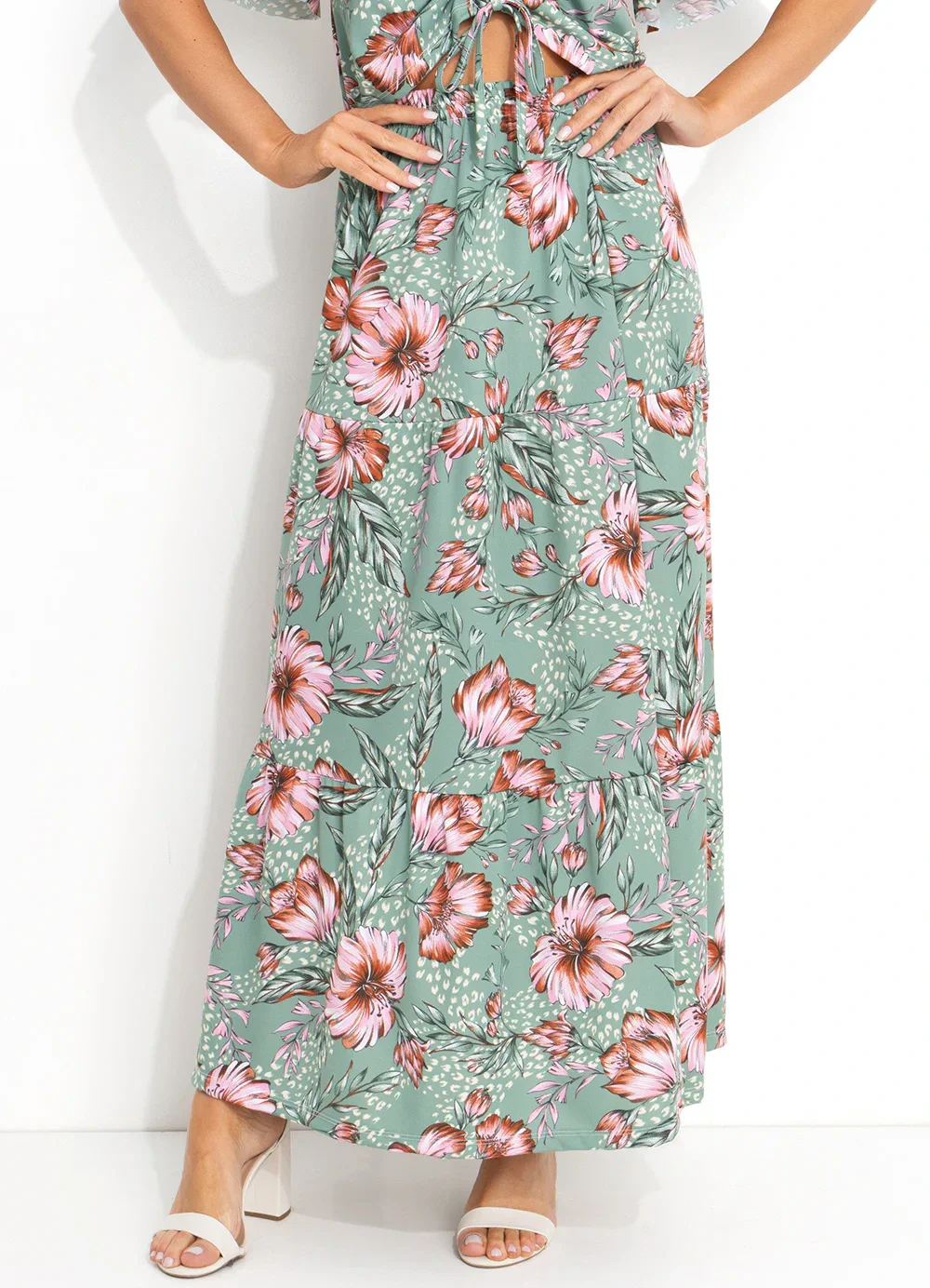 Moda Pop - Saia Floral Colorido em Malha