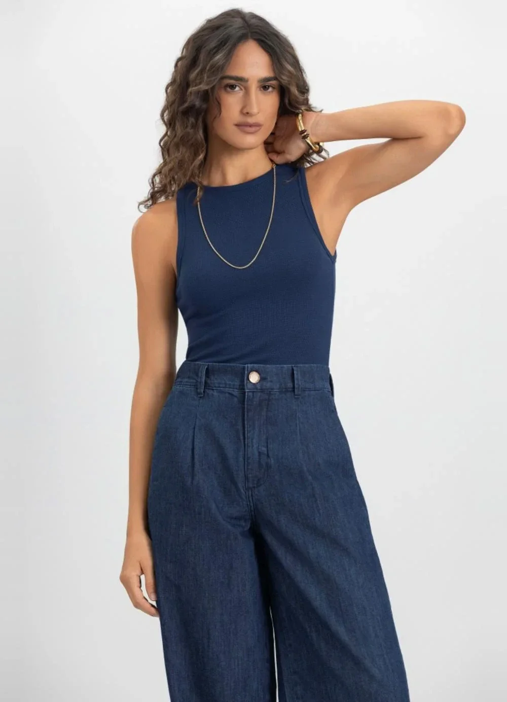Essendi - Blusa Regata Feminina em Ribana Azul