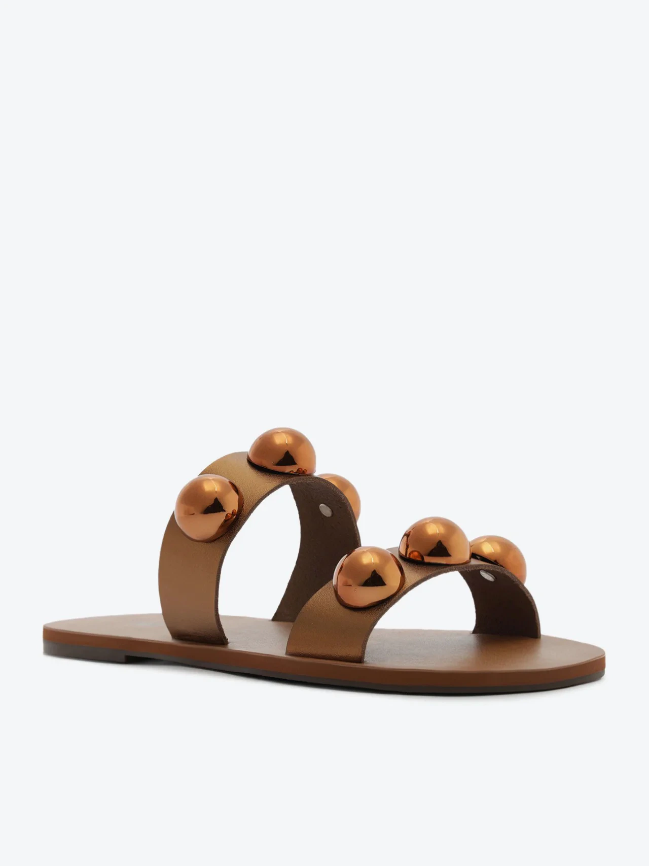 Rasteira Tiras Paralelas Esfera Pop Couro Bronze
