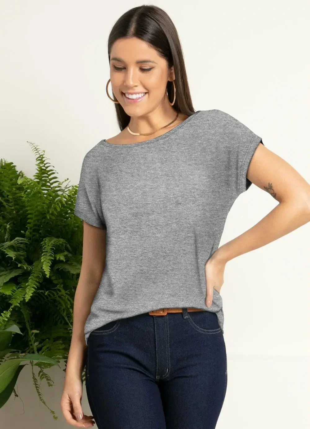 Quintess - Blusa com Mangas Curtas Mescla
