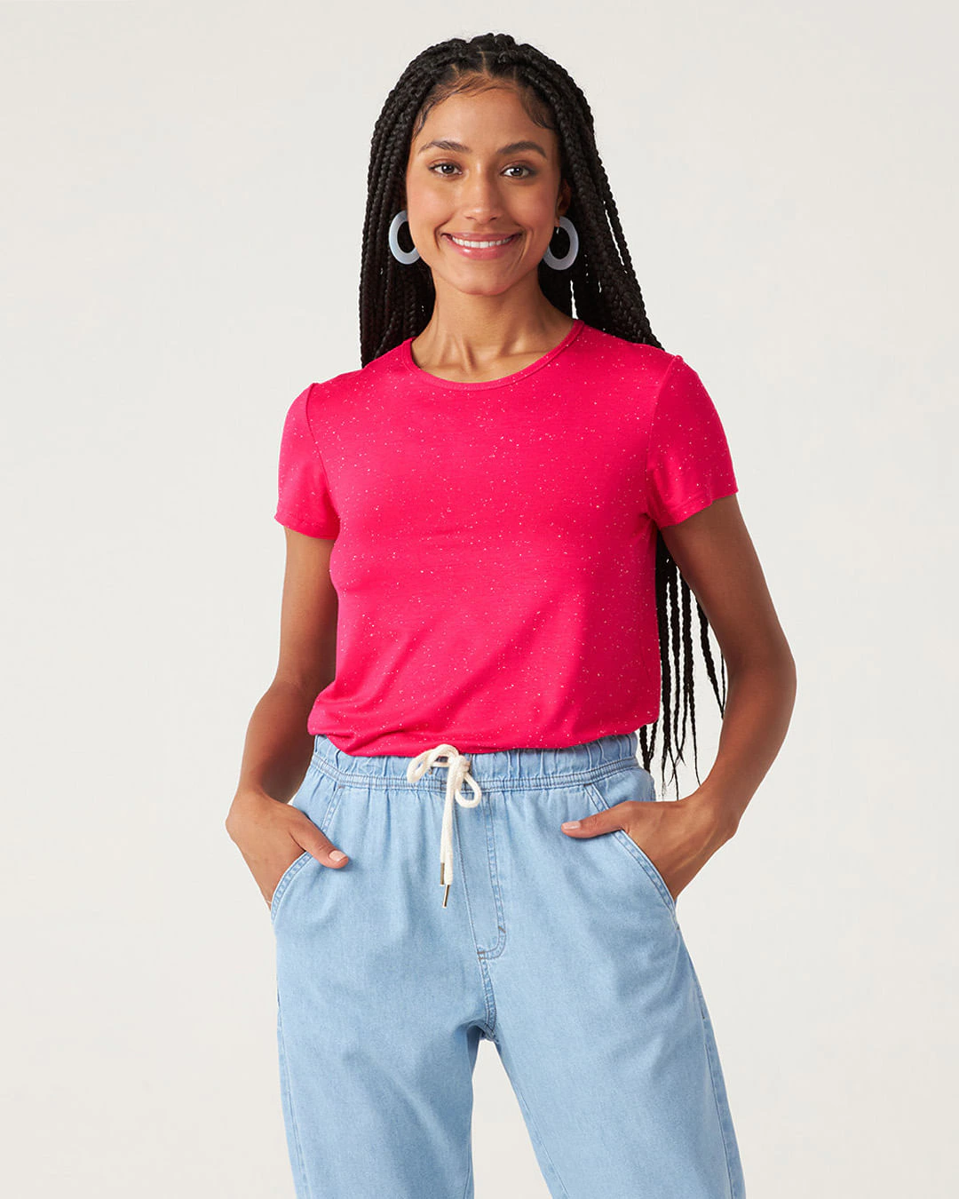 Blusa Básica Feminina Decote Redondo Em Viscose Botonê