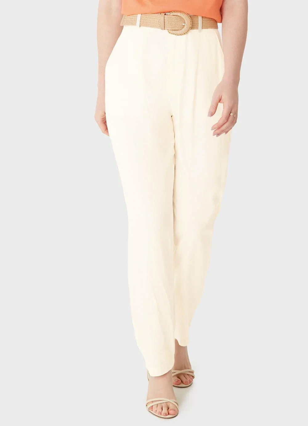 Malwee - Calça Reta em Viscolinho Off White