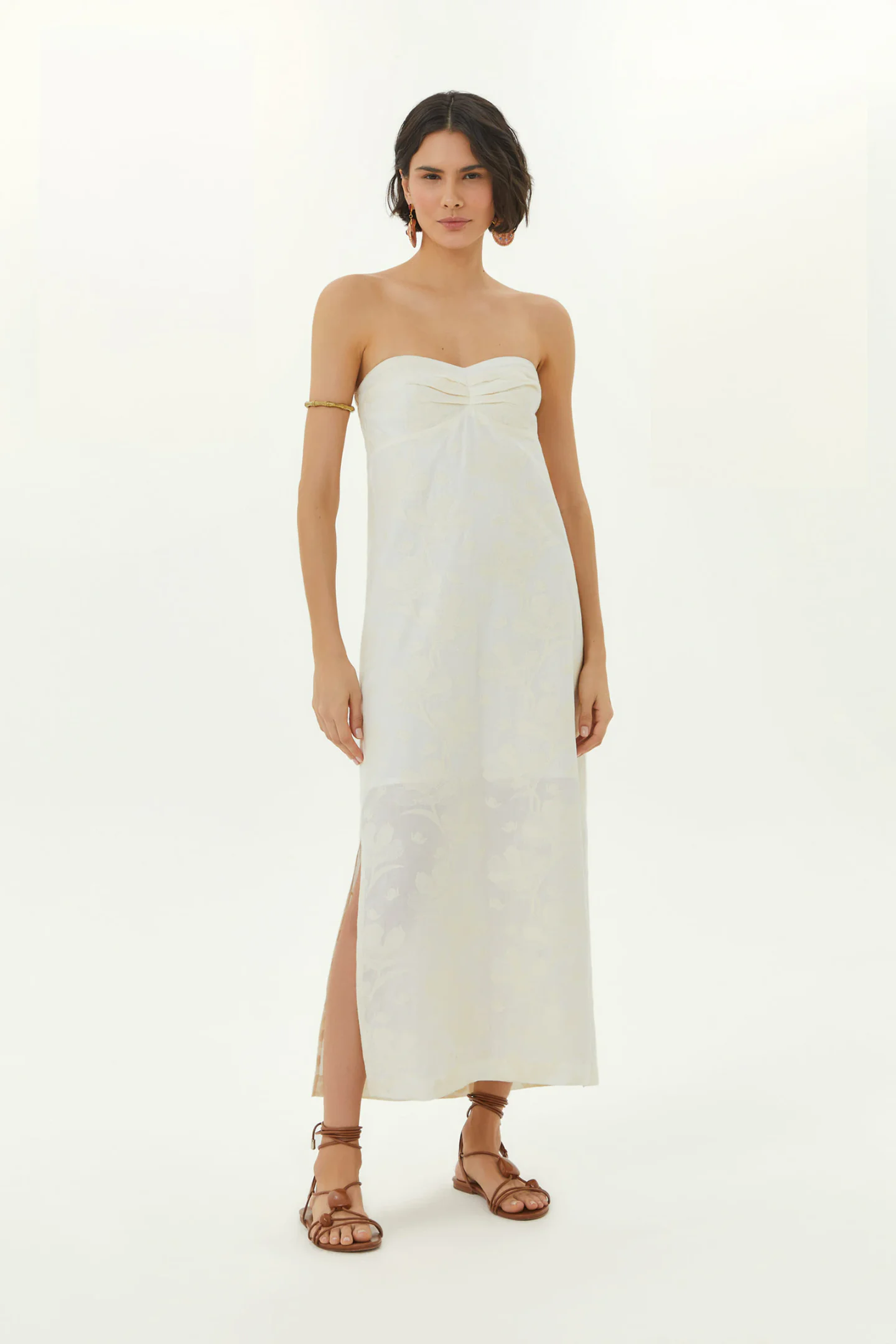 Vestido Midi Sem Alca Bordado Holambra