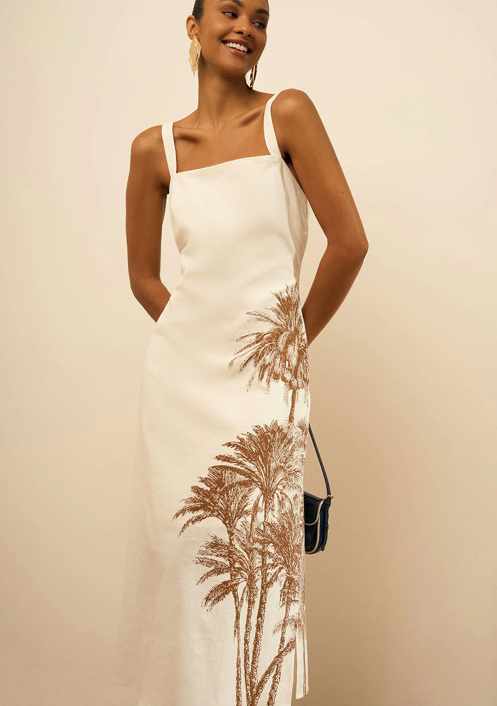 Vestido Maria.Valentina Solto Decote Reto Com Alça Midi Off White