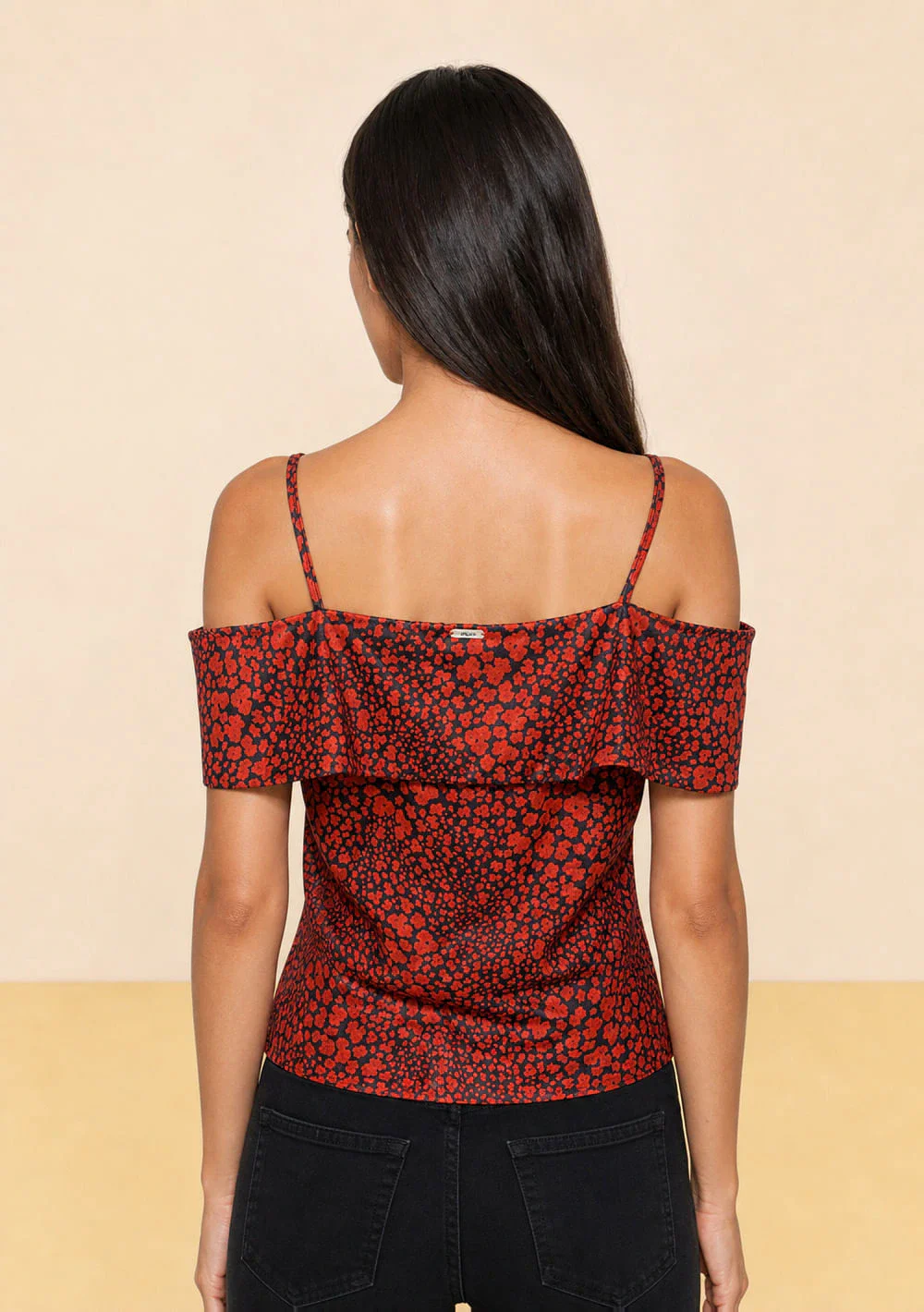Blusa Zinco Solta Ombro A Ombro Manga Curta Padrão Vermelho