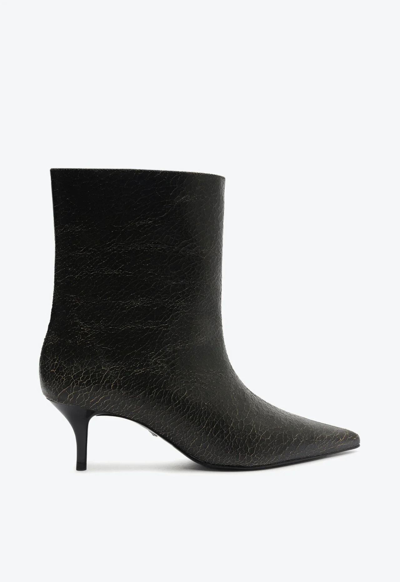 Bota Cano Médio Frances Couro Craquelado Preta