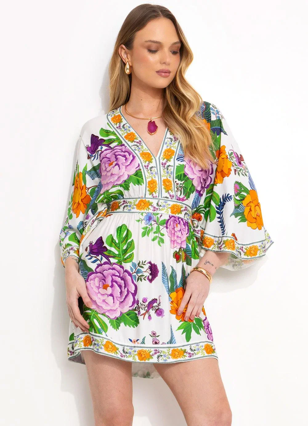 Farm - Vestido Curto Doce Jardim Off White