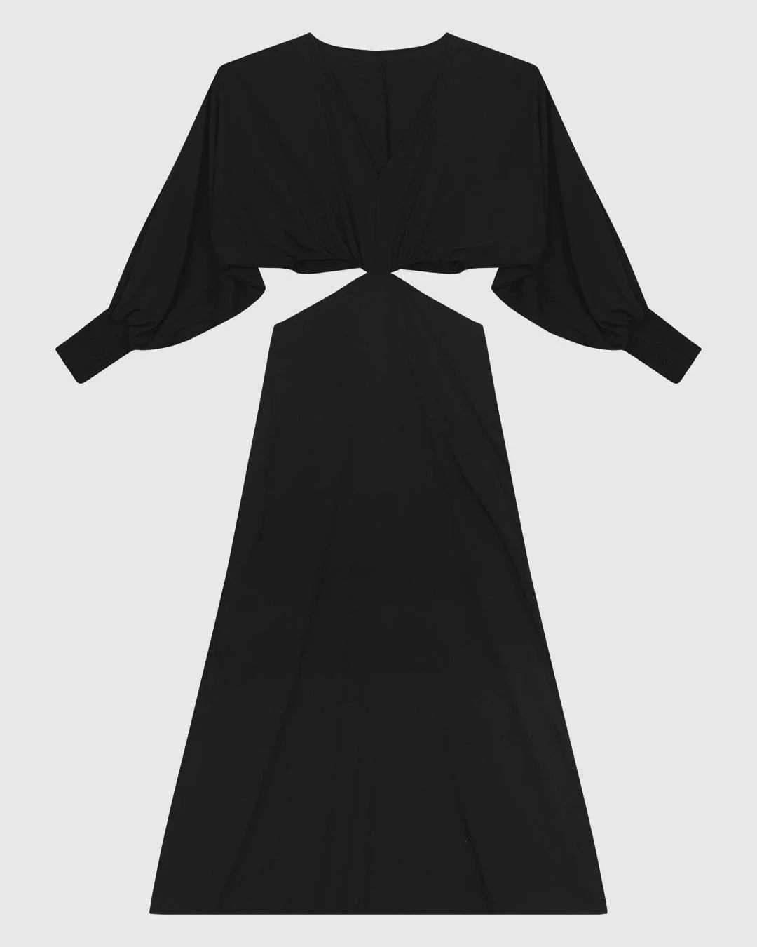 Vestido Midi Feminino Manga Longa Detalhe Recorte Lateral Em Viscose - ENFIM