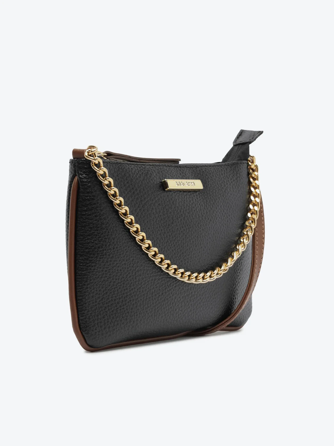 Bolsa Tiracolo Média Corrente Preta e Marrom