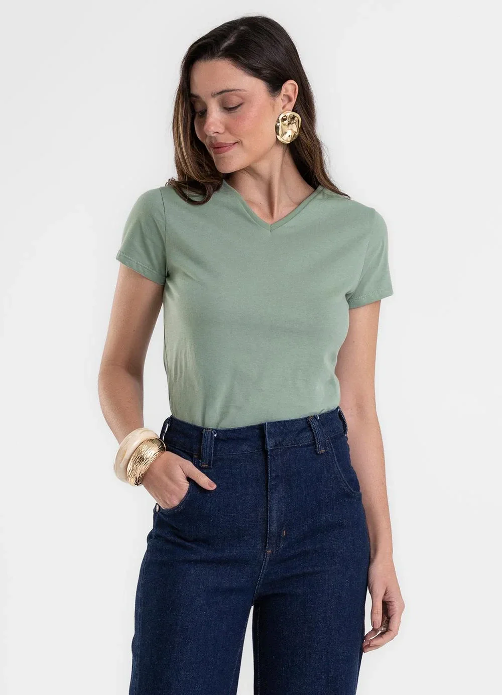 Rovitex - Blusa Feminina Baby Look em Meia Malha Verde