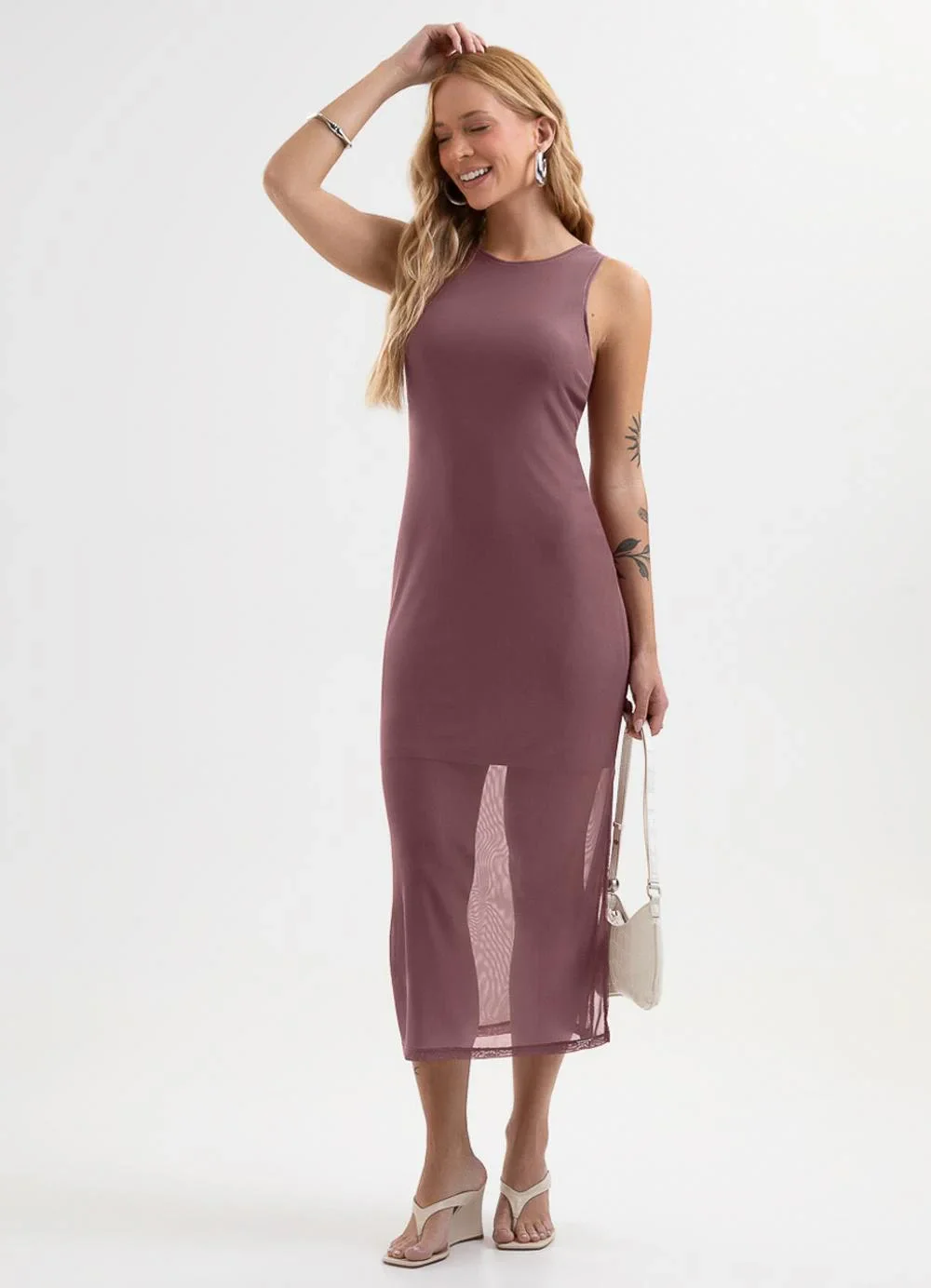 Cativa - Vestido Midi em Tule Roxo