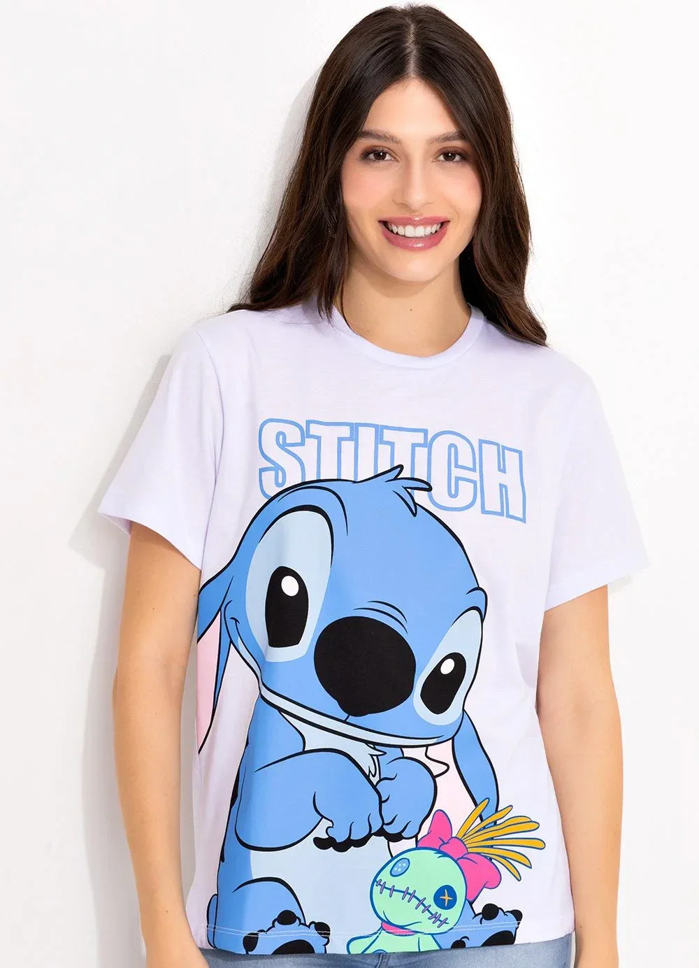 Disney - T-Shirt Branca em Malha de Algodão Penteado