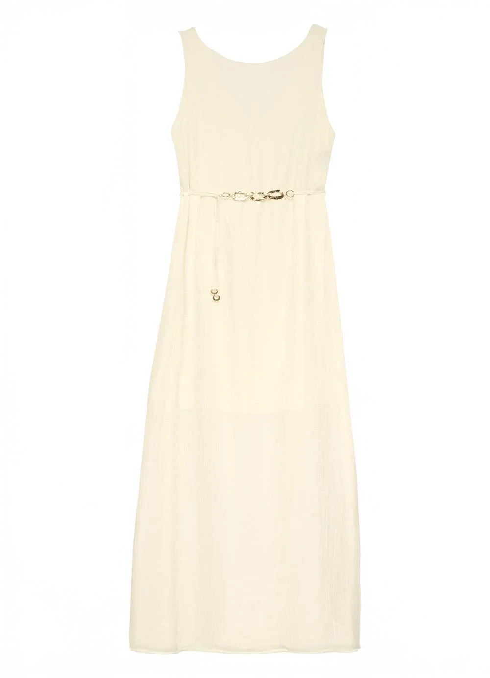 Enfim - Vestido Longo Acetinada com Corrente Off White