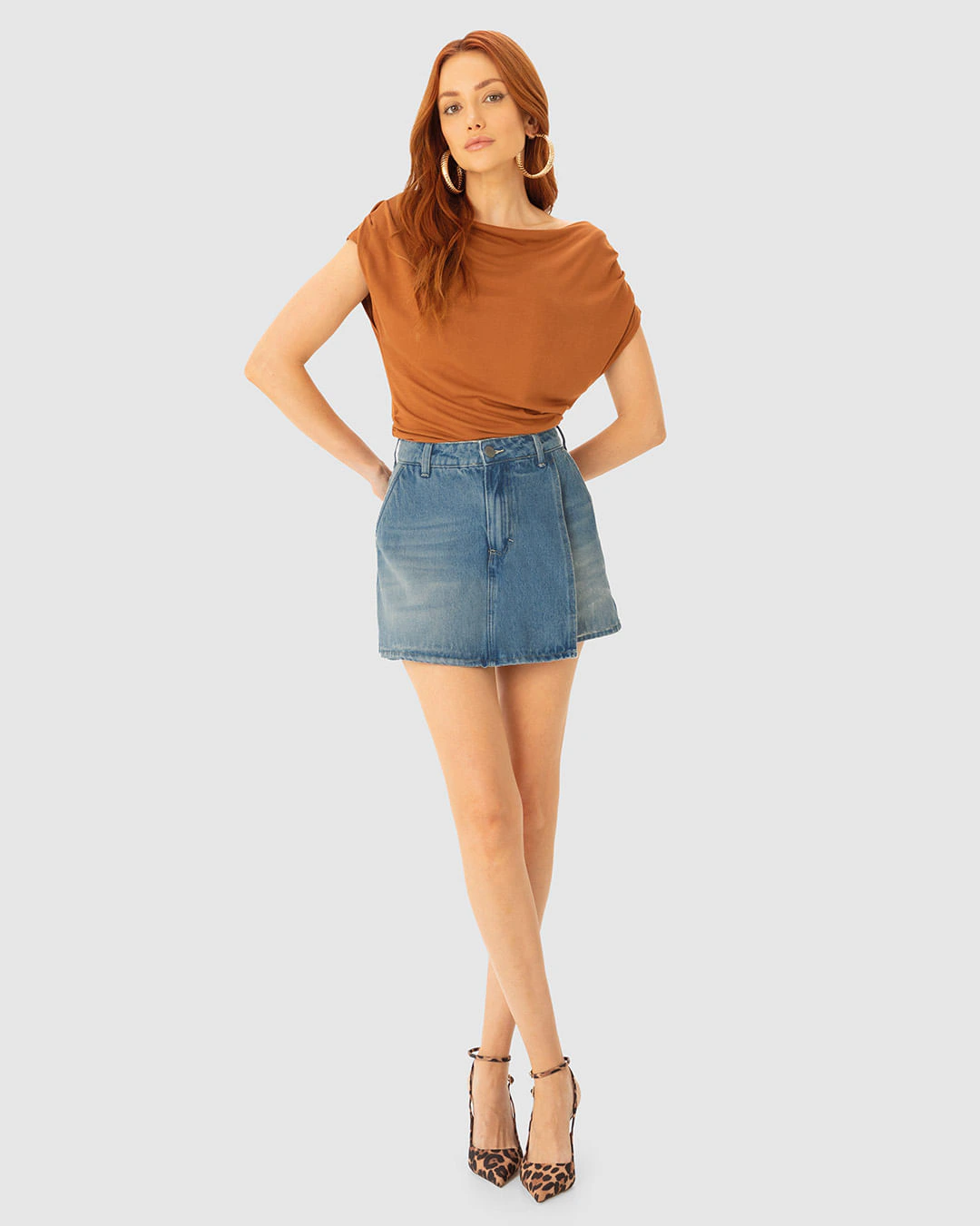 Shorts Saia Feminino Evasê Cintura Alta Jeans 100% Algodão - ENFIM