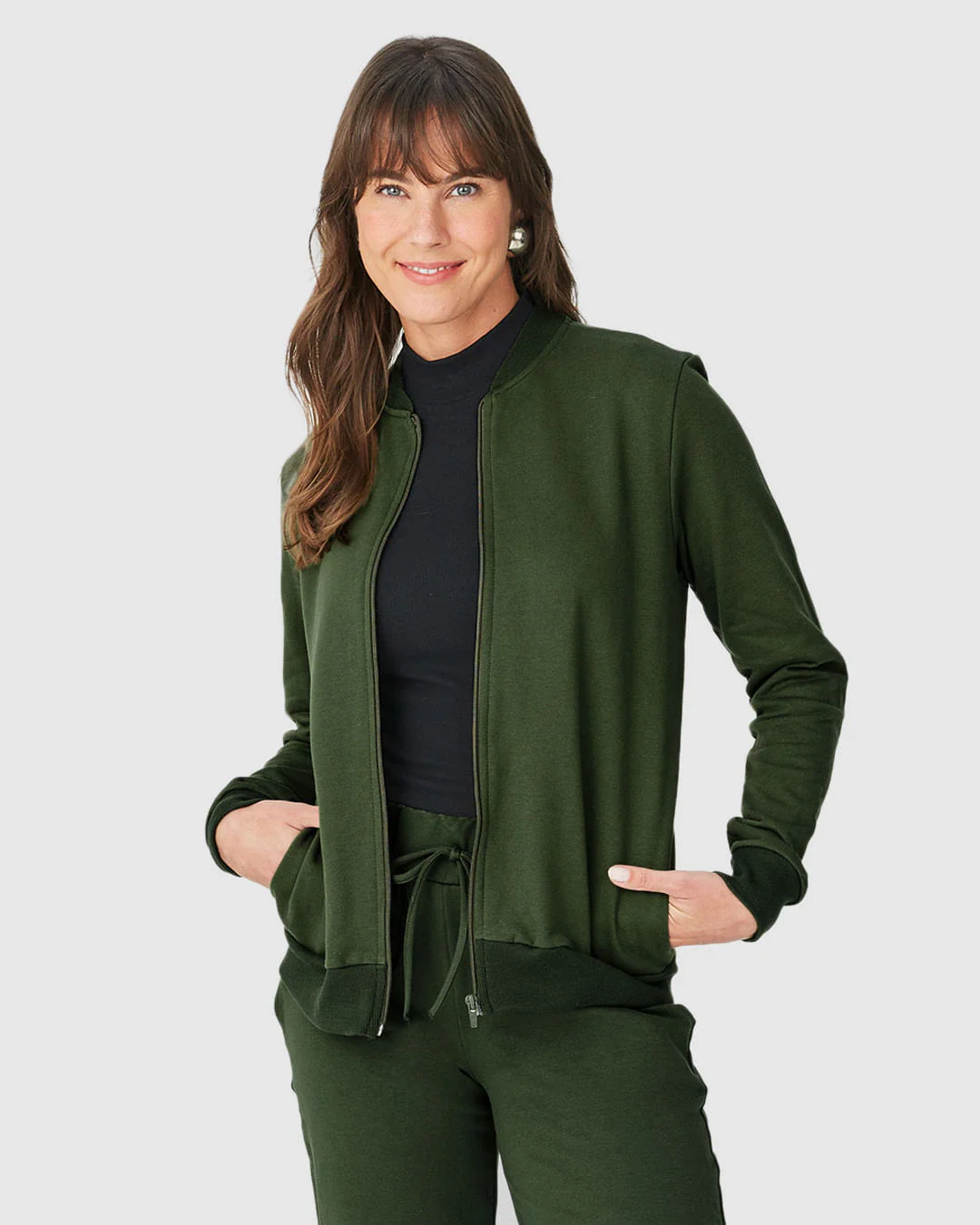Jaqueta Básica Feminina Bolso Lateral Em Moletom Flanelado