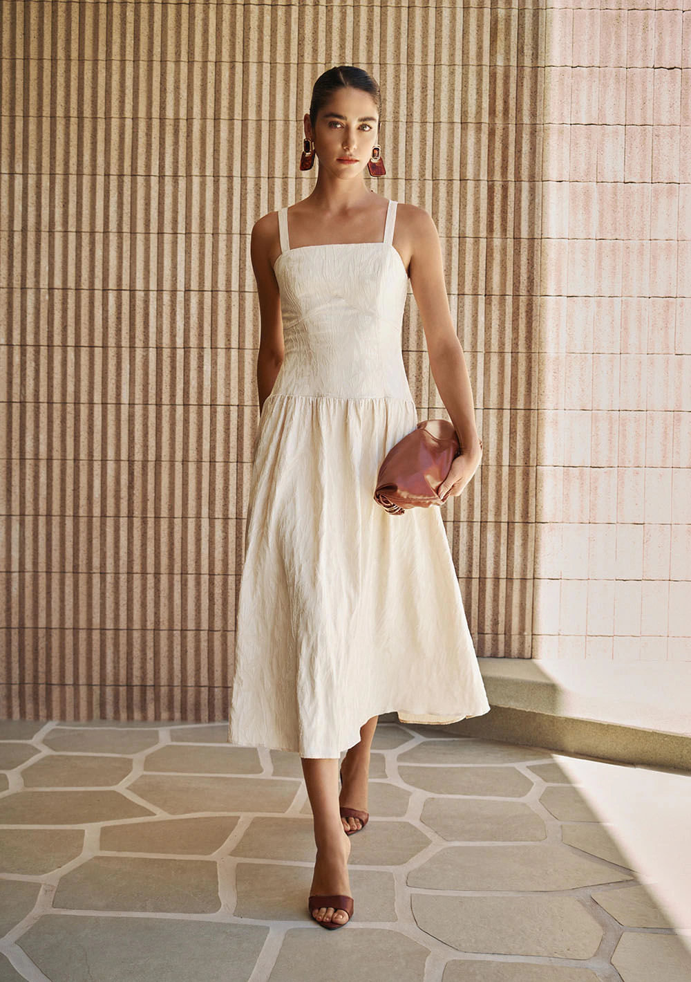 Vestido Midi Rosette Bege