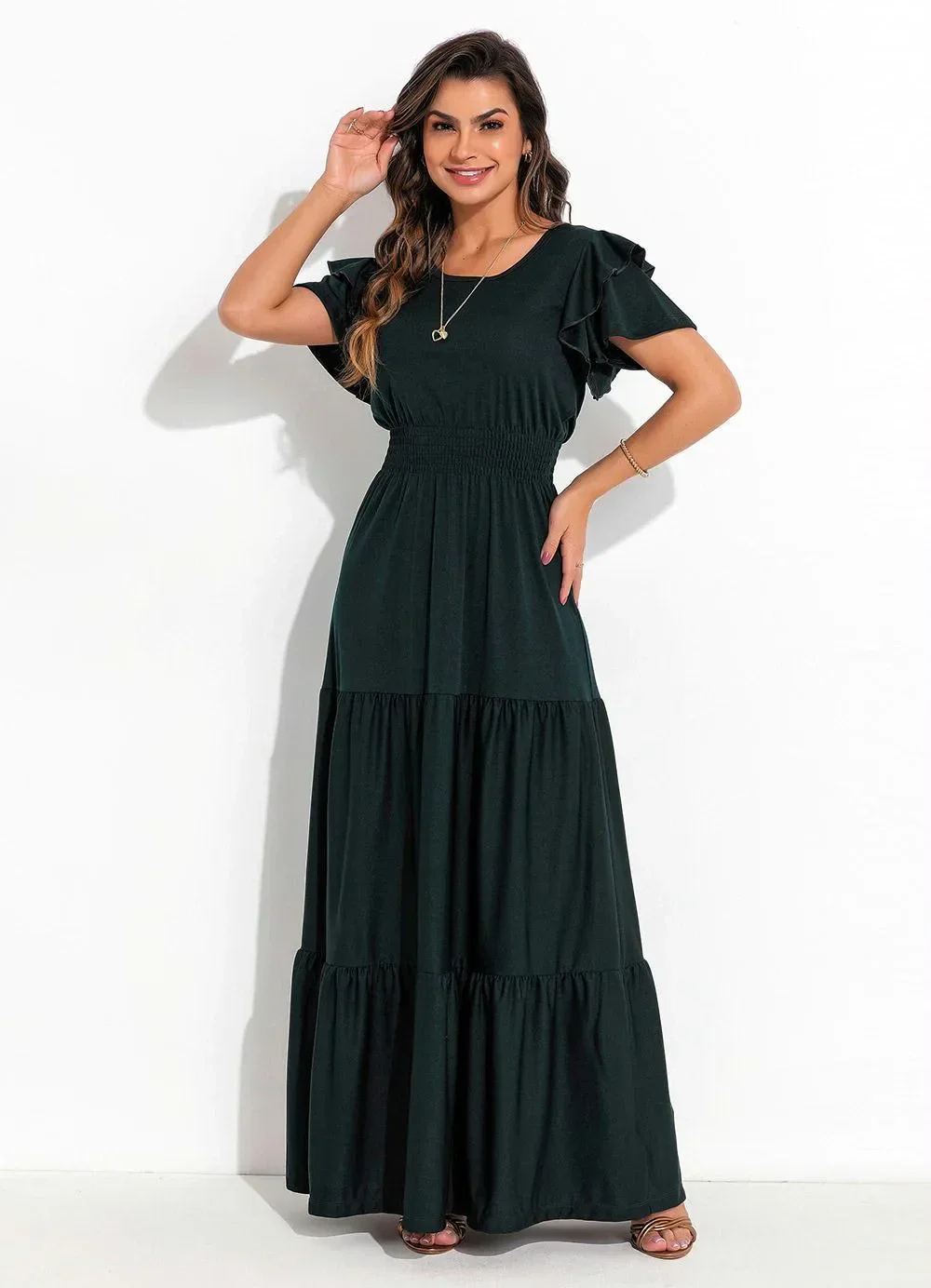 Rosalie - Vestido com Babado Verde