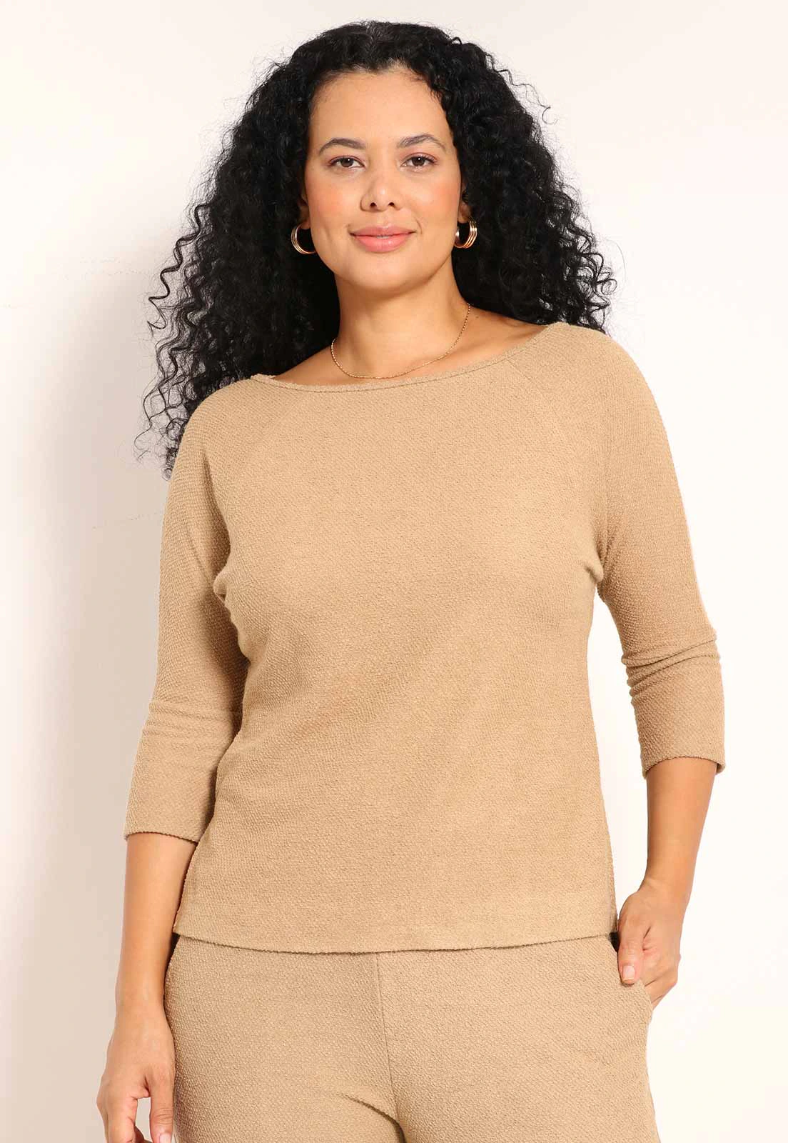 Blusa Aspen Manga 3/4 Com Fenda Lateral