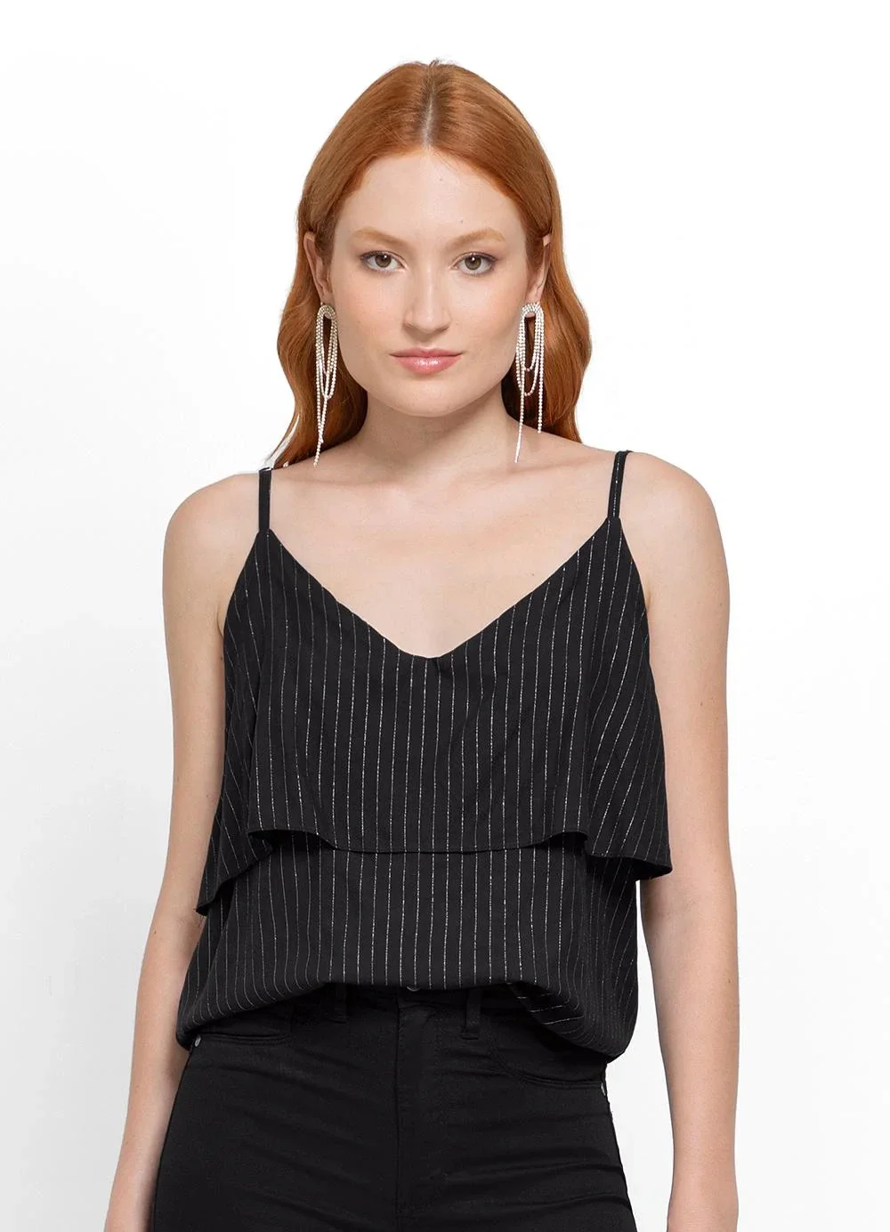 Enfim - Blusa Preta Evasê com Lurex