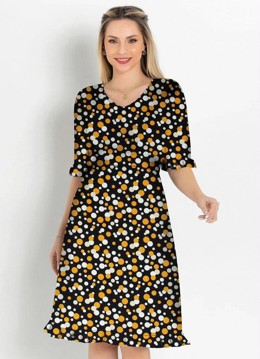 Rosalie - Vestido Soltinho Poá Preta