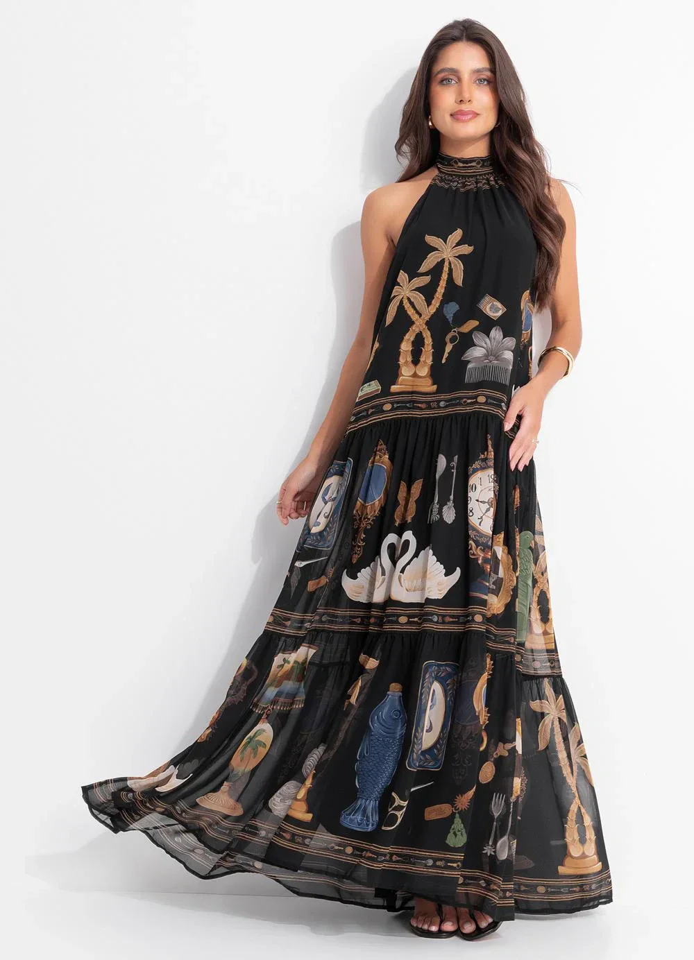 Farm - Vestido Longo Bibelo Preto
