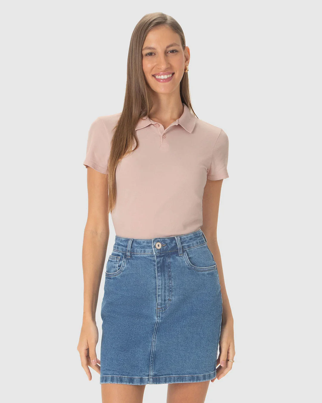 Camisa Polo Básica Feminina Com Peitilho Em Piquet Stretch