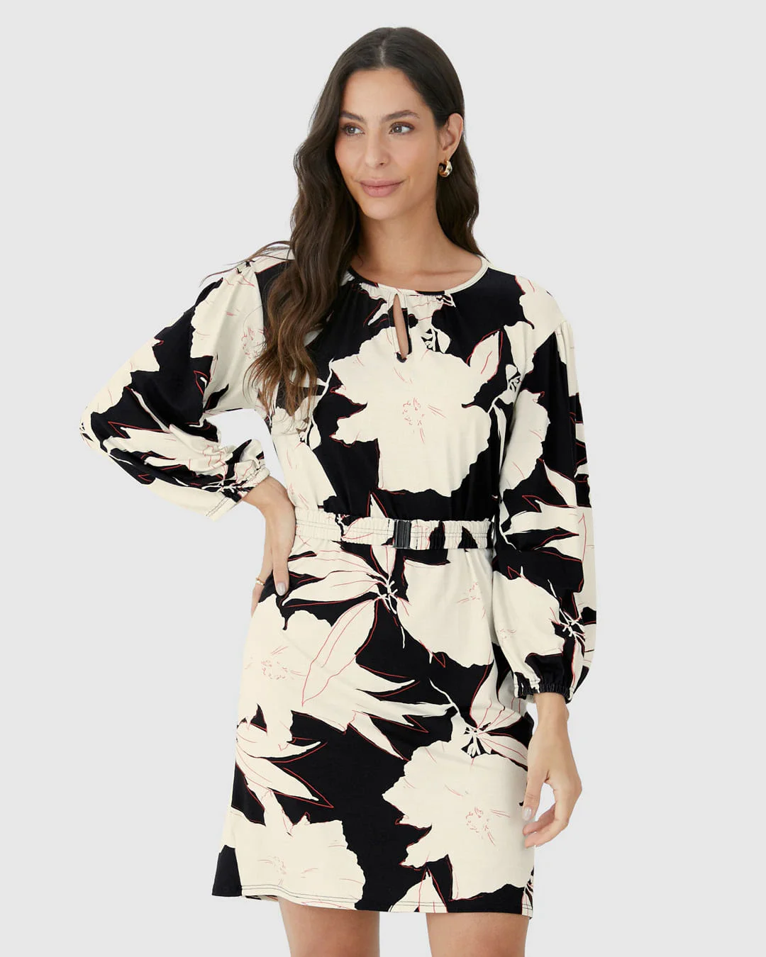 Vestido Amplo Feminino Manga Longa Com Cinto Em Viscose Stretch