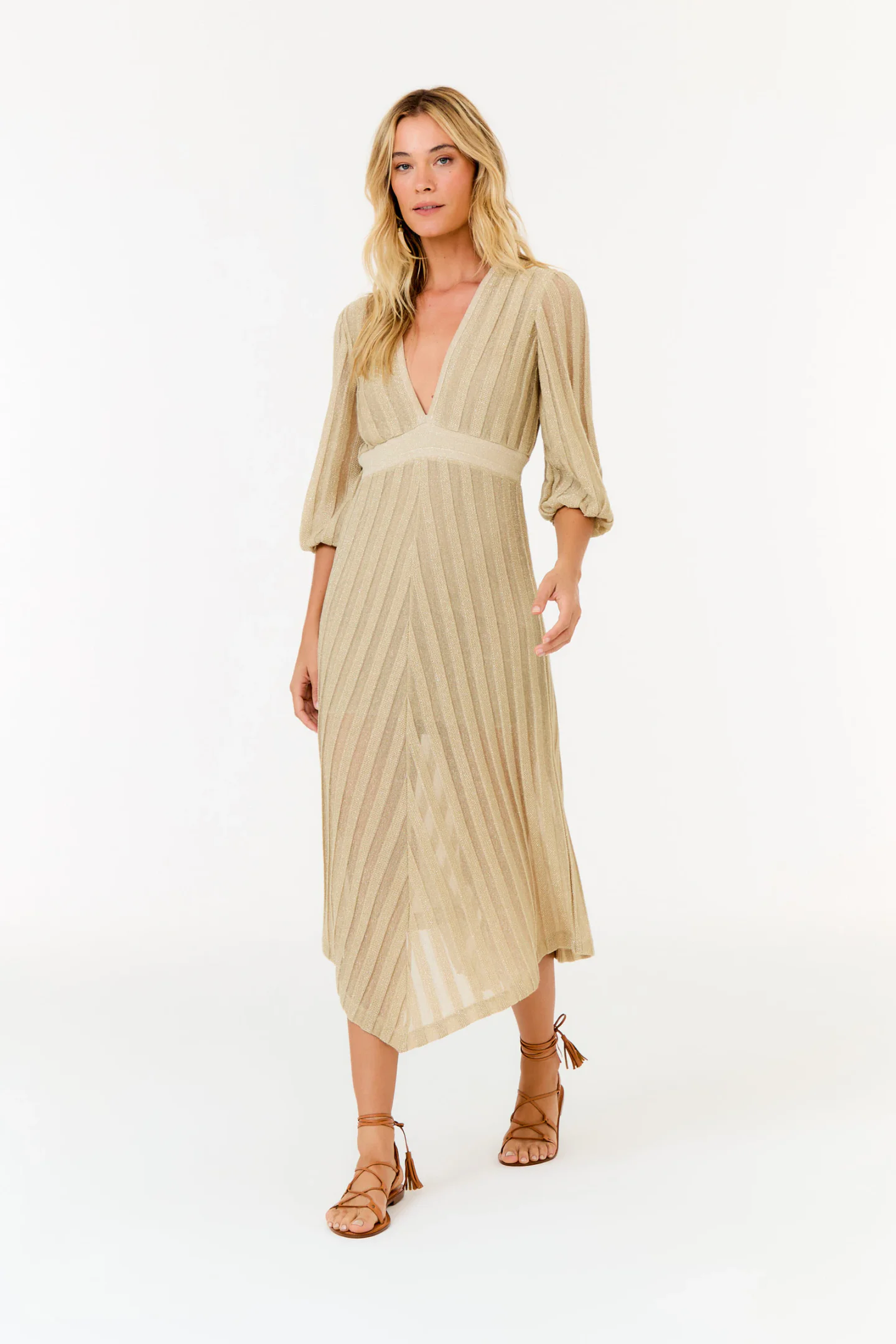 Vestido Tricot Longo Listras 3d