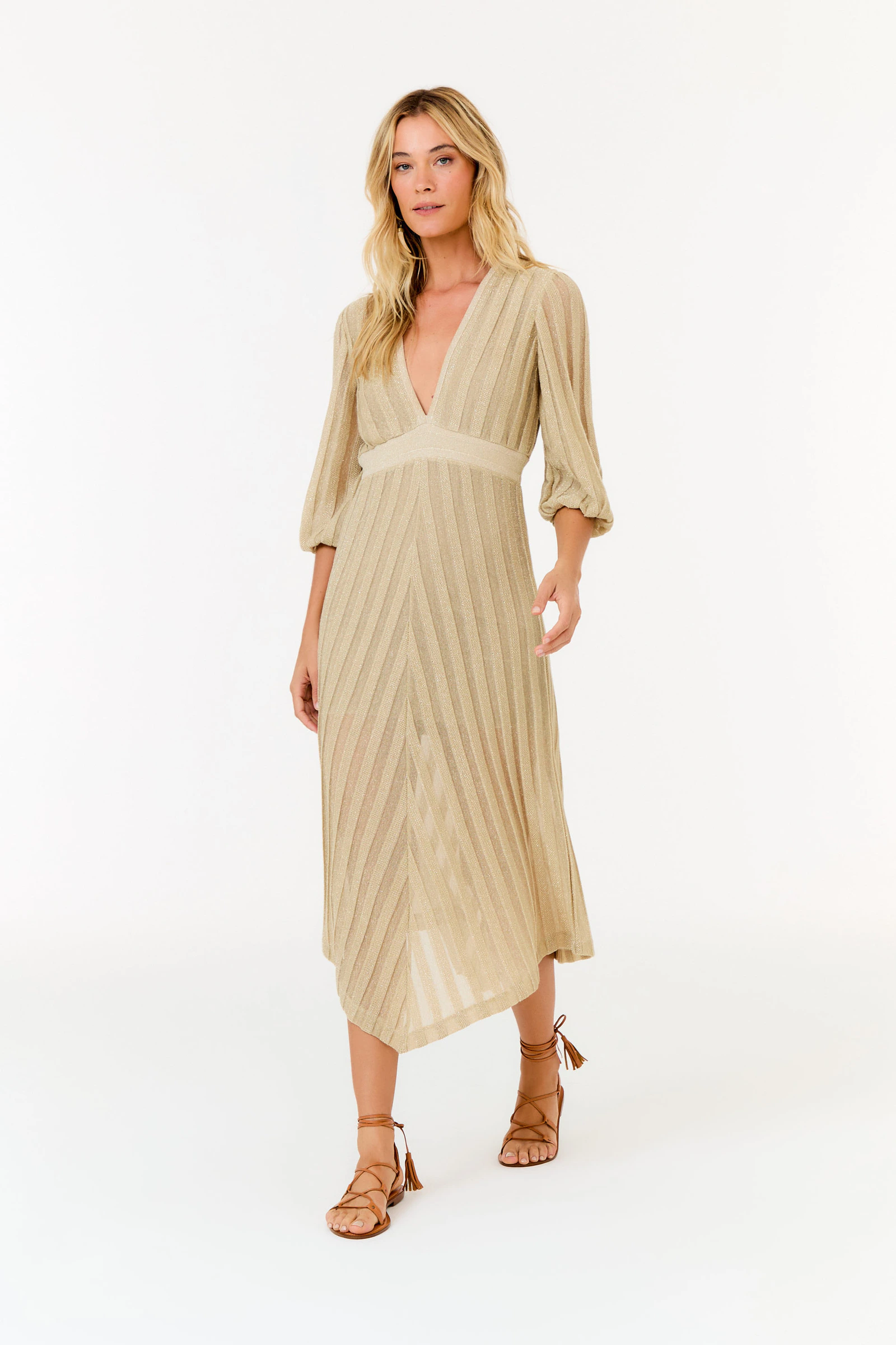 Vestido Tricot Longo Listras 3d
