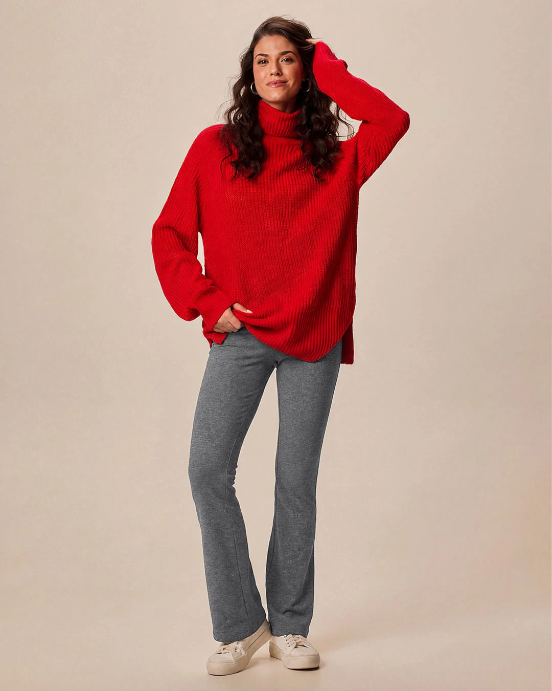 Calça Básica Feminina Flare Em Algodão