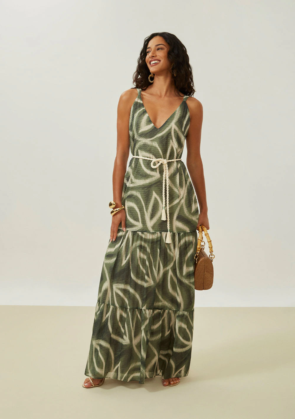 Vestido Maria.Valentina Solto Decote V Com Alça Longo Verde