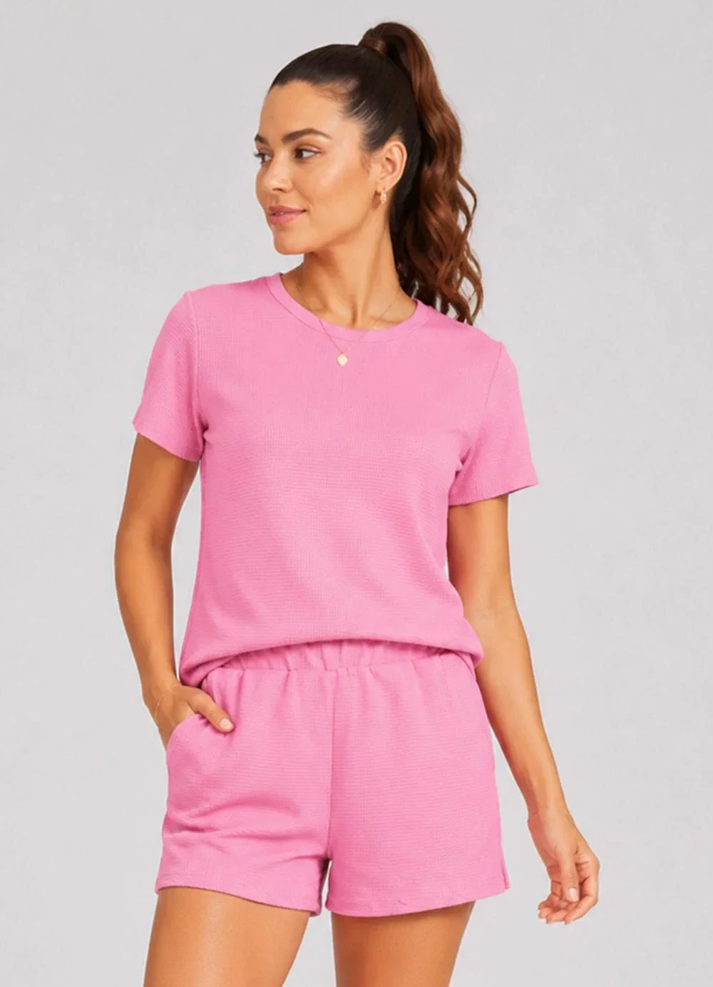 Infinita Cor - Conjunto Feminino Blusa com Shorts Rosa