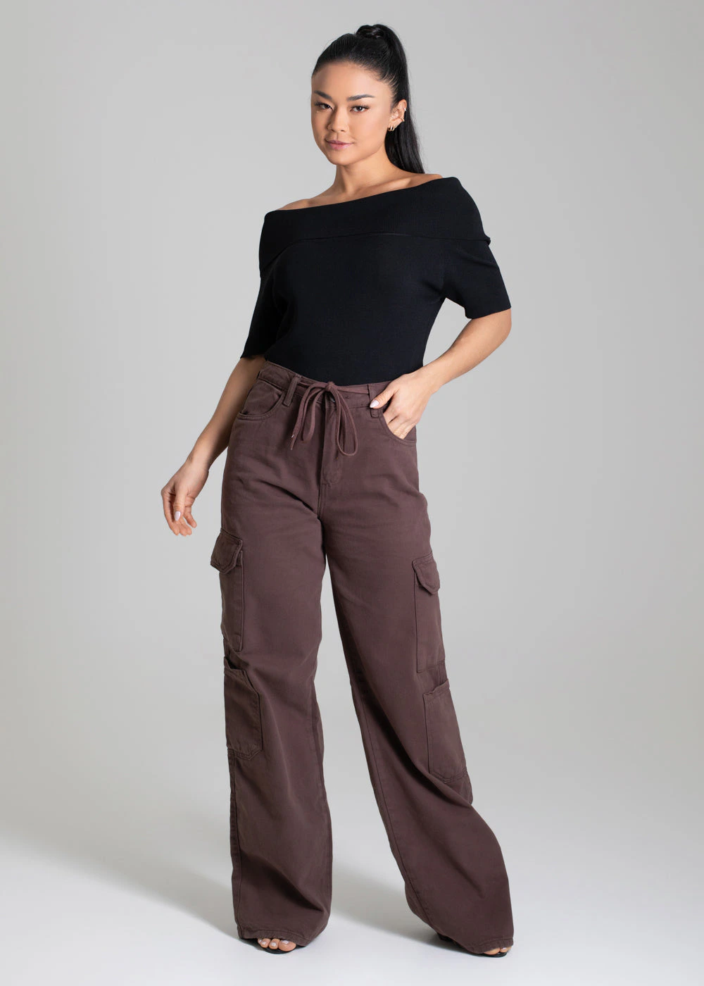 Calça Sarja Sawary Wide Leg Cargo - 279524 MARROM