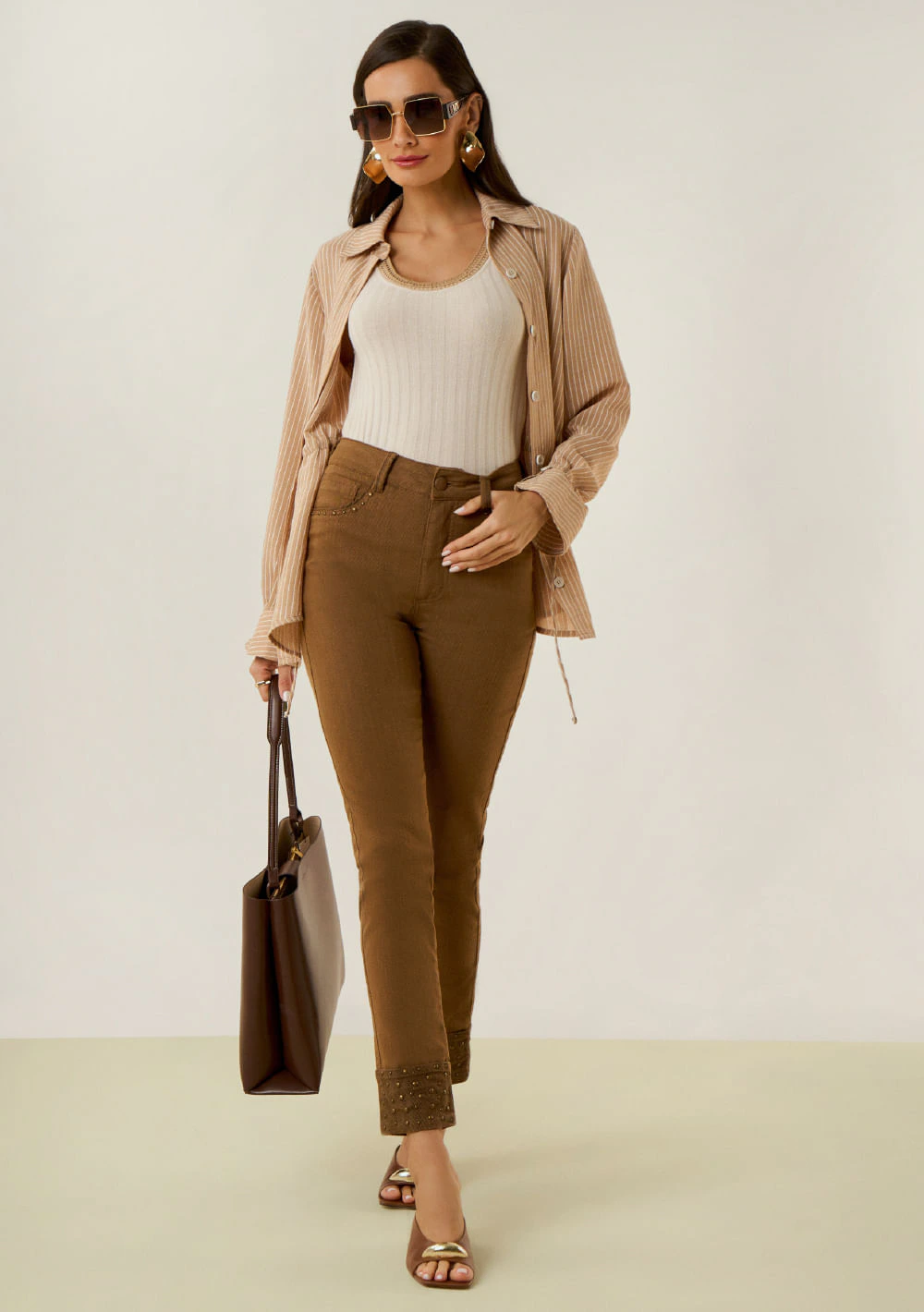 Calça Maria.Valentina Skinny Alta Marrom