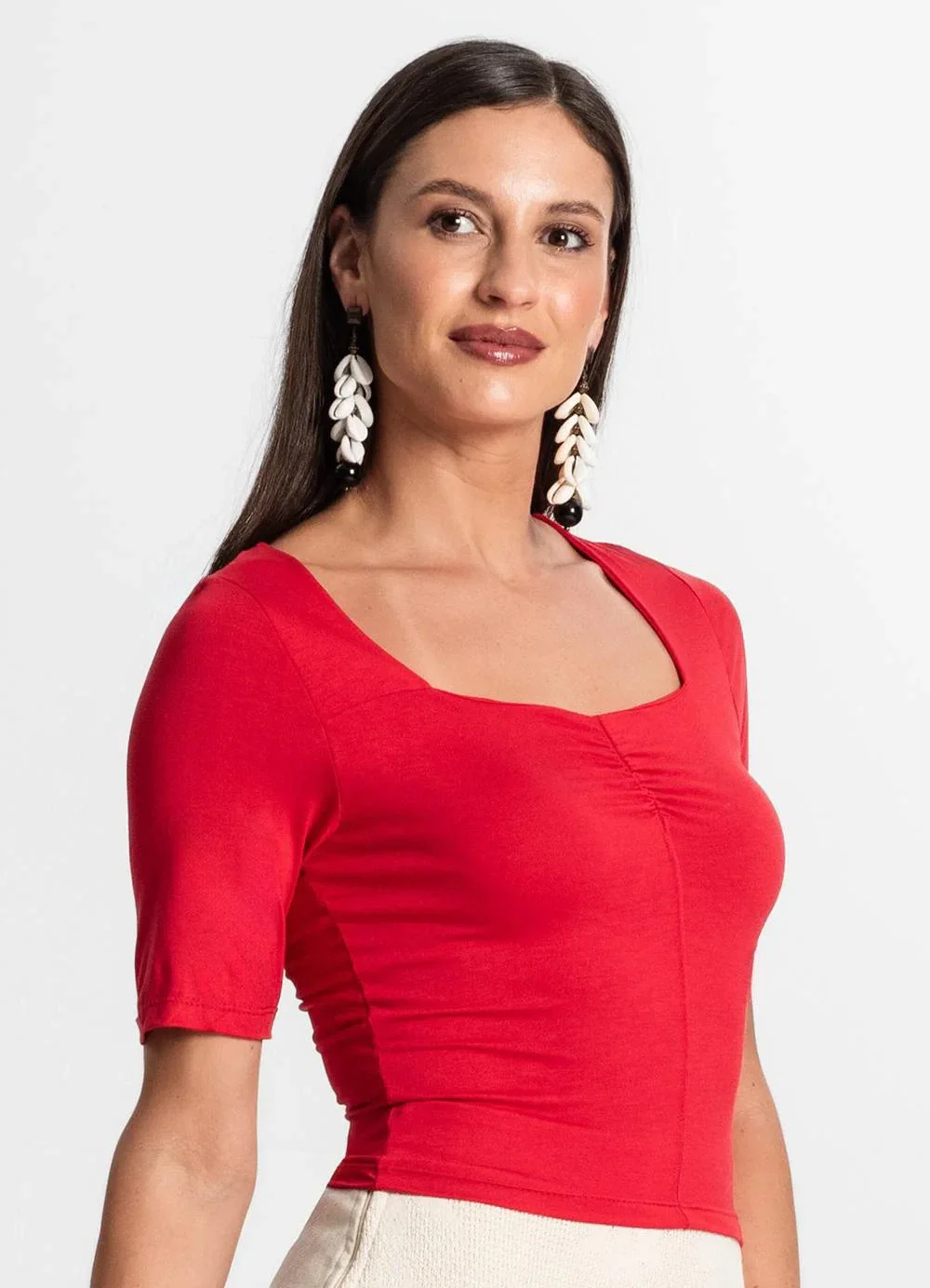 Rovitex - Blusa Feminina Manga Curta Vermelho