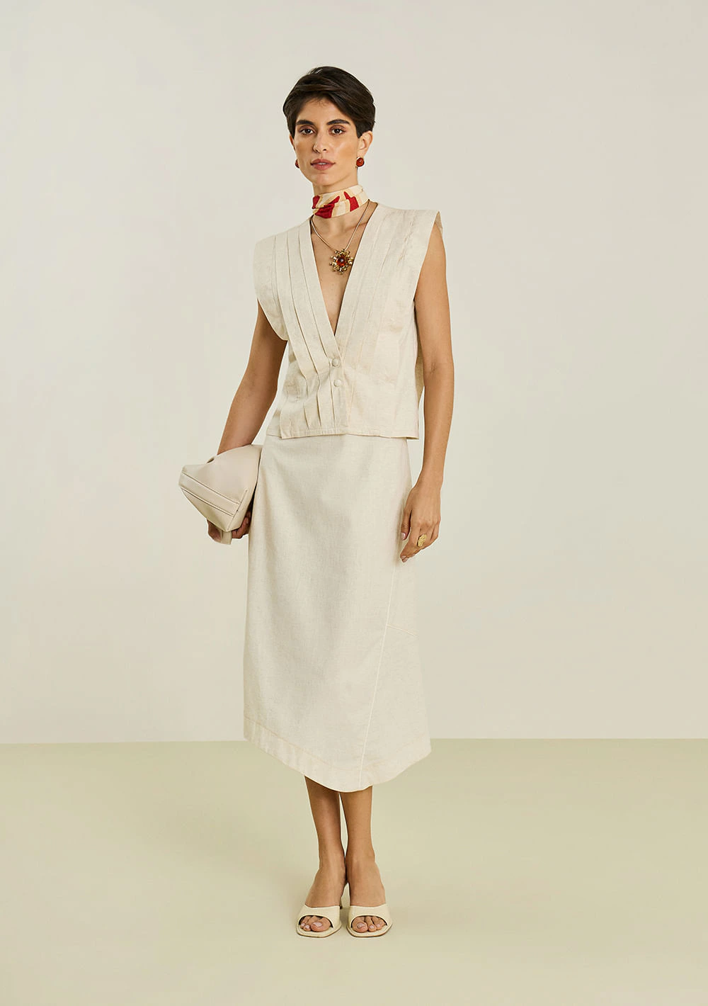 Saia Maria.Valentina Evasê Alta Midi Off White
