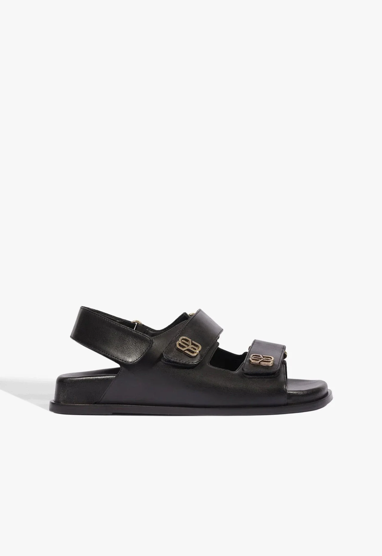 Papete Bico Quadrado Velcro Couro Preta