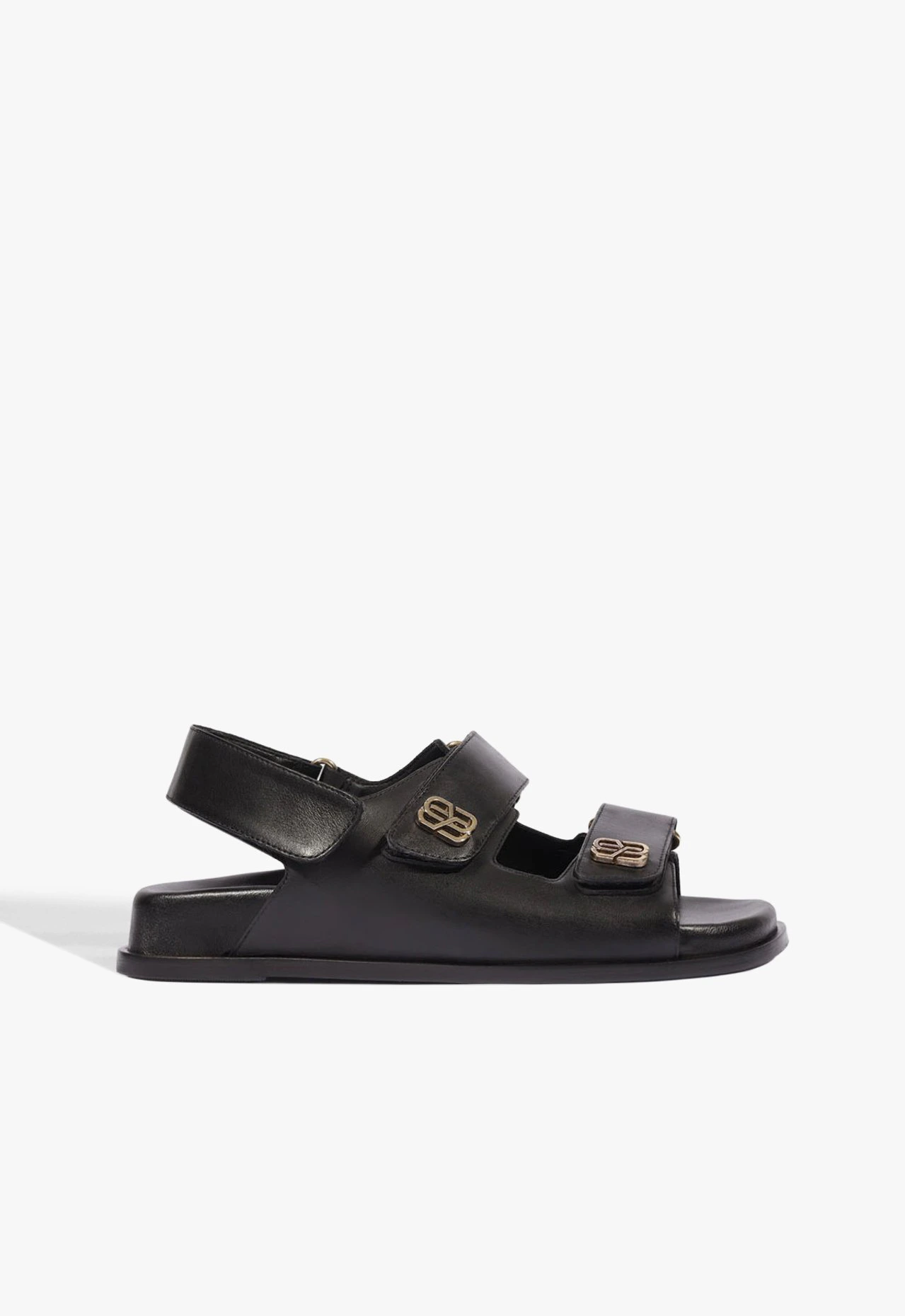 Papete Bico Quadrado Velcro Couro Preta