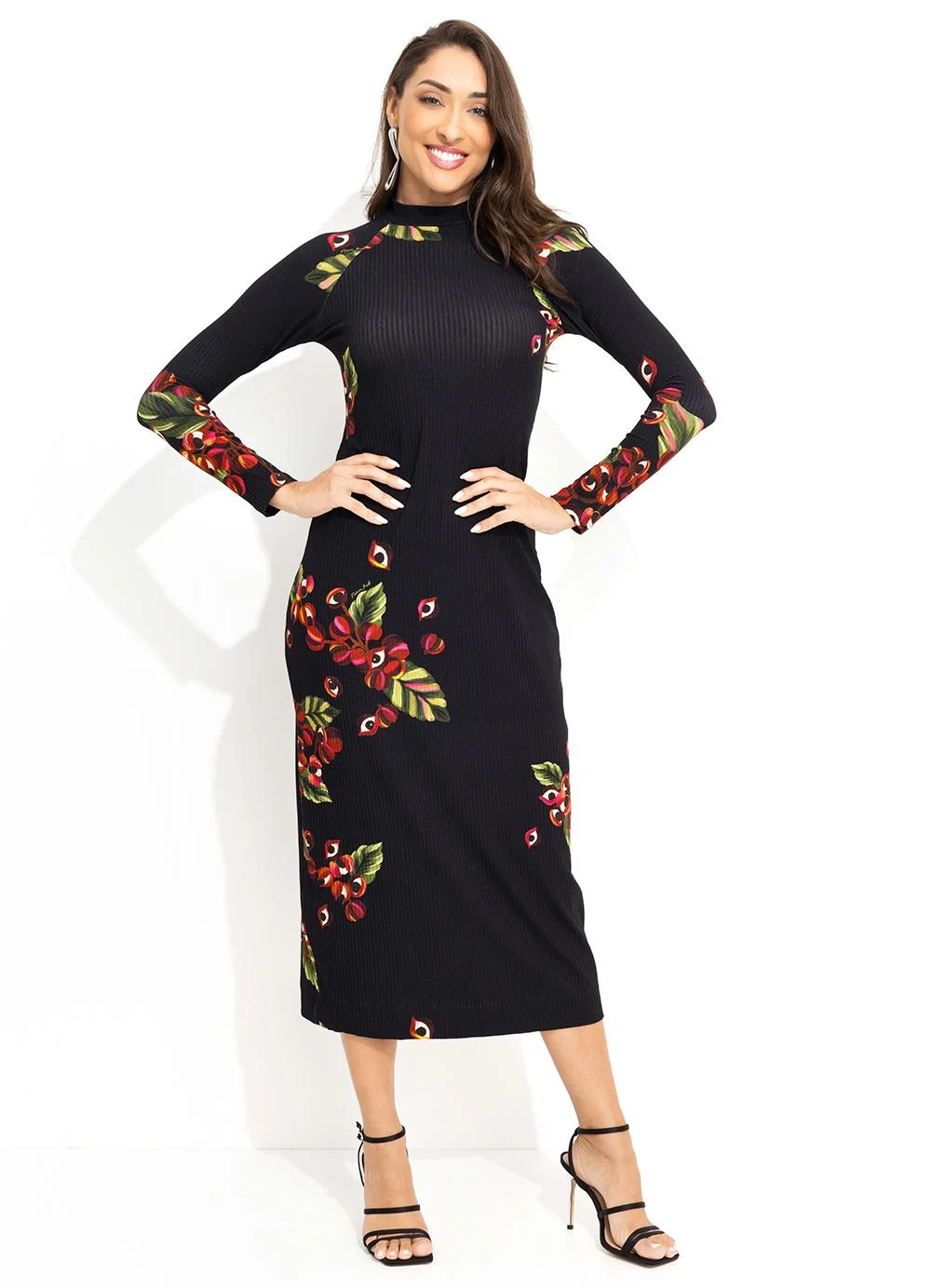 Farm - Vestido Midi Guará Preto