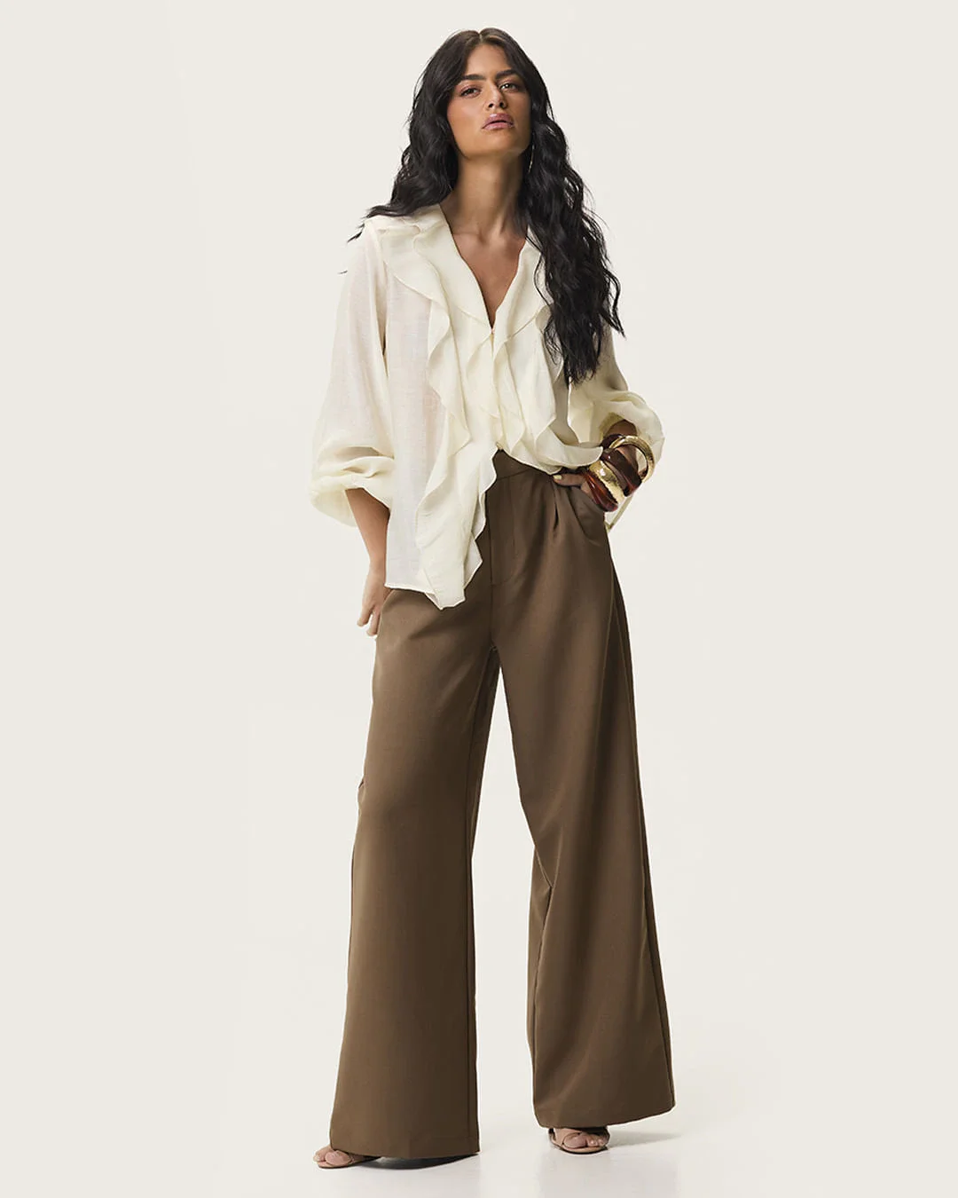 Calça Feminina Cintura Alta Bolso Faca Tecido Alfaiataria - ENFIM