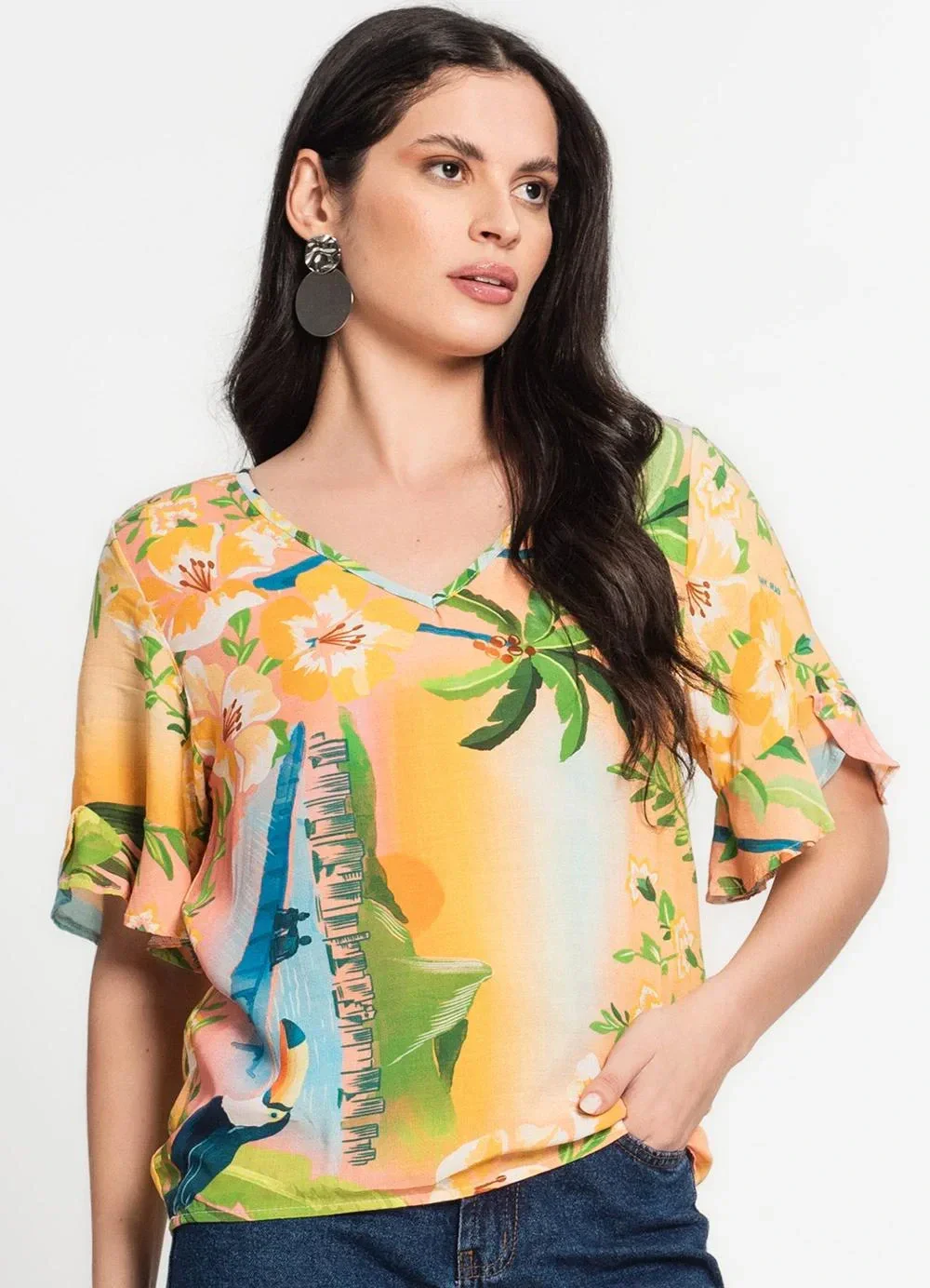 Infinita Cor - Blusa Feminina Estampada Rosa